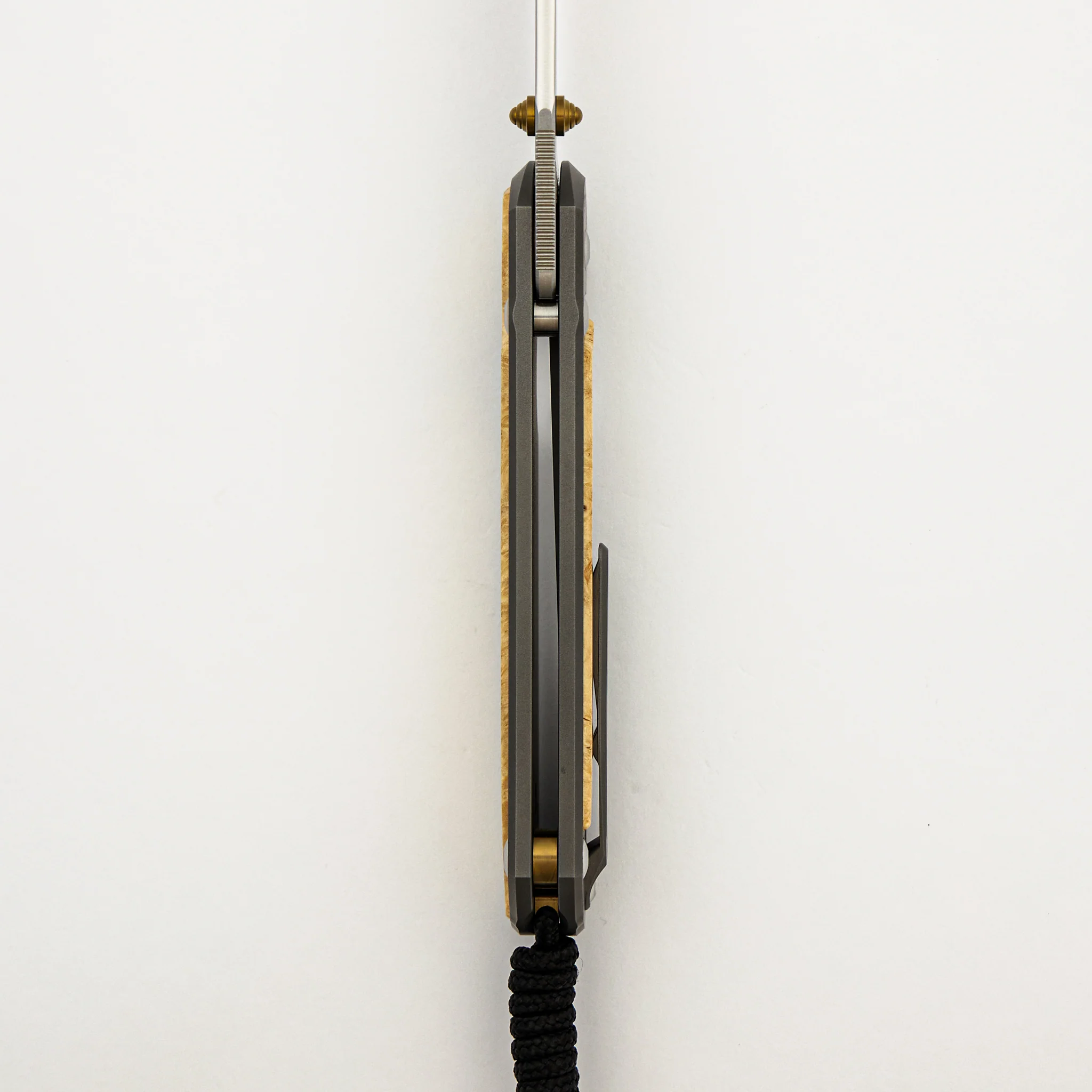 Large Sebenza 31 - Box Elder Inlay - Drop Point CPM MagnaCut Blade - MIM Clip - Gold Double Thumb Lugs - Image 28