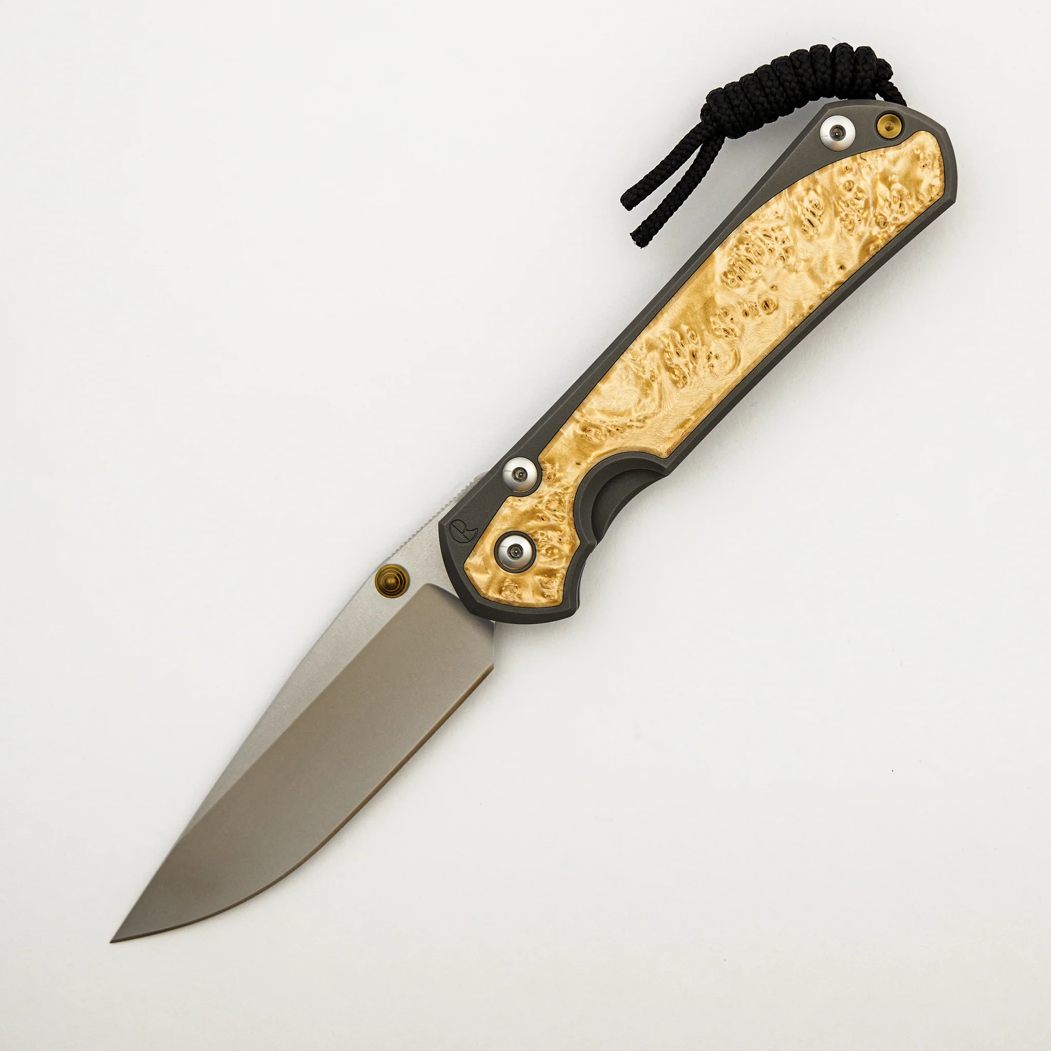 Large Sebenza 31 - Box Elder Inlay - Drop Point CPM MagnaCut Blade - MIM Clip - Gold Double Thumb Lugs - Image 29