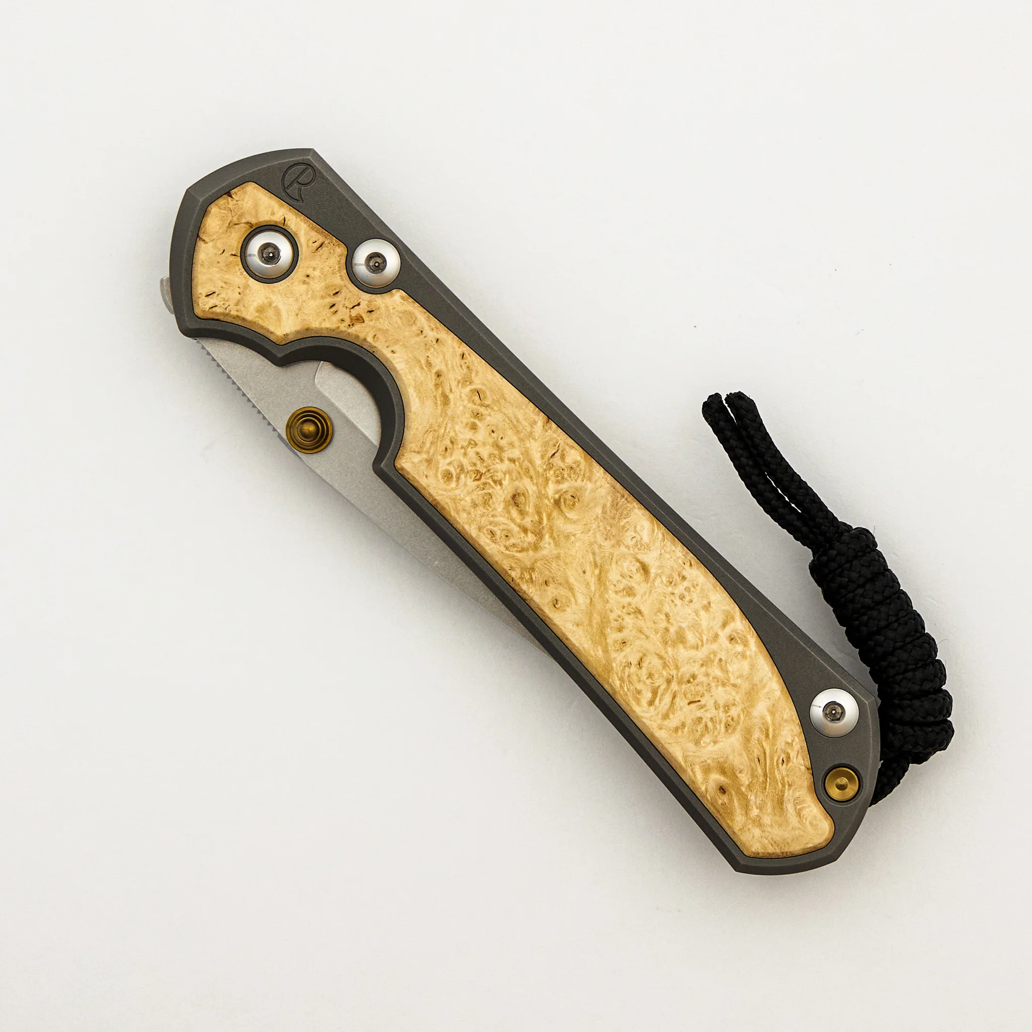 Large Sebenza 31 - Box Elder Inlay - Drop Point CPM MagnaCut Blade - MIM Clip - Gold Double Thumb Lugs - Image 3