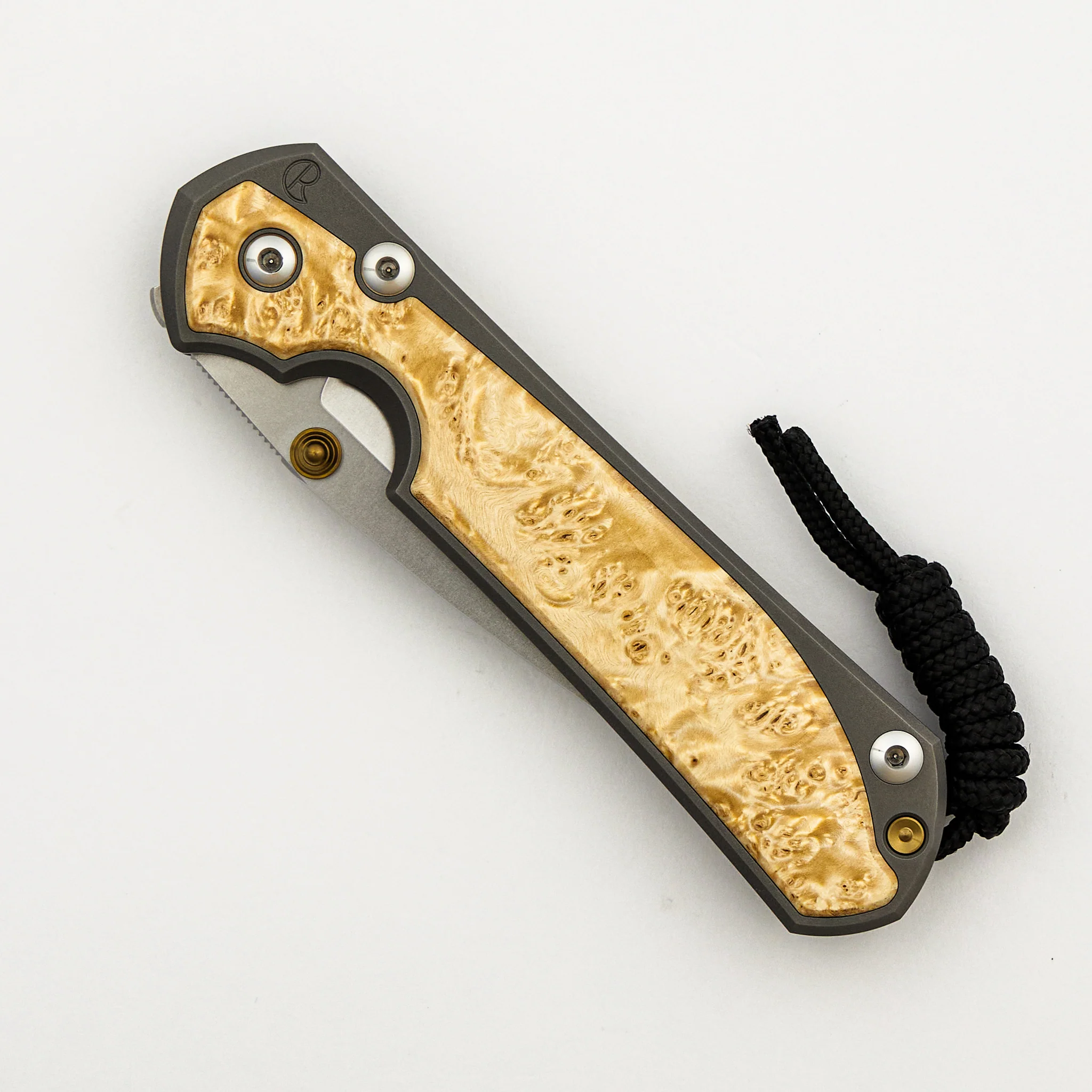 Large Sebenza 31 - Box Elder Inlay - Drop Point CPM MagnaCut Blade - MIM Clip - Gold Double Thumb Lugs - Image 31