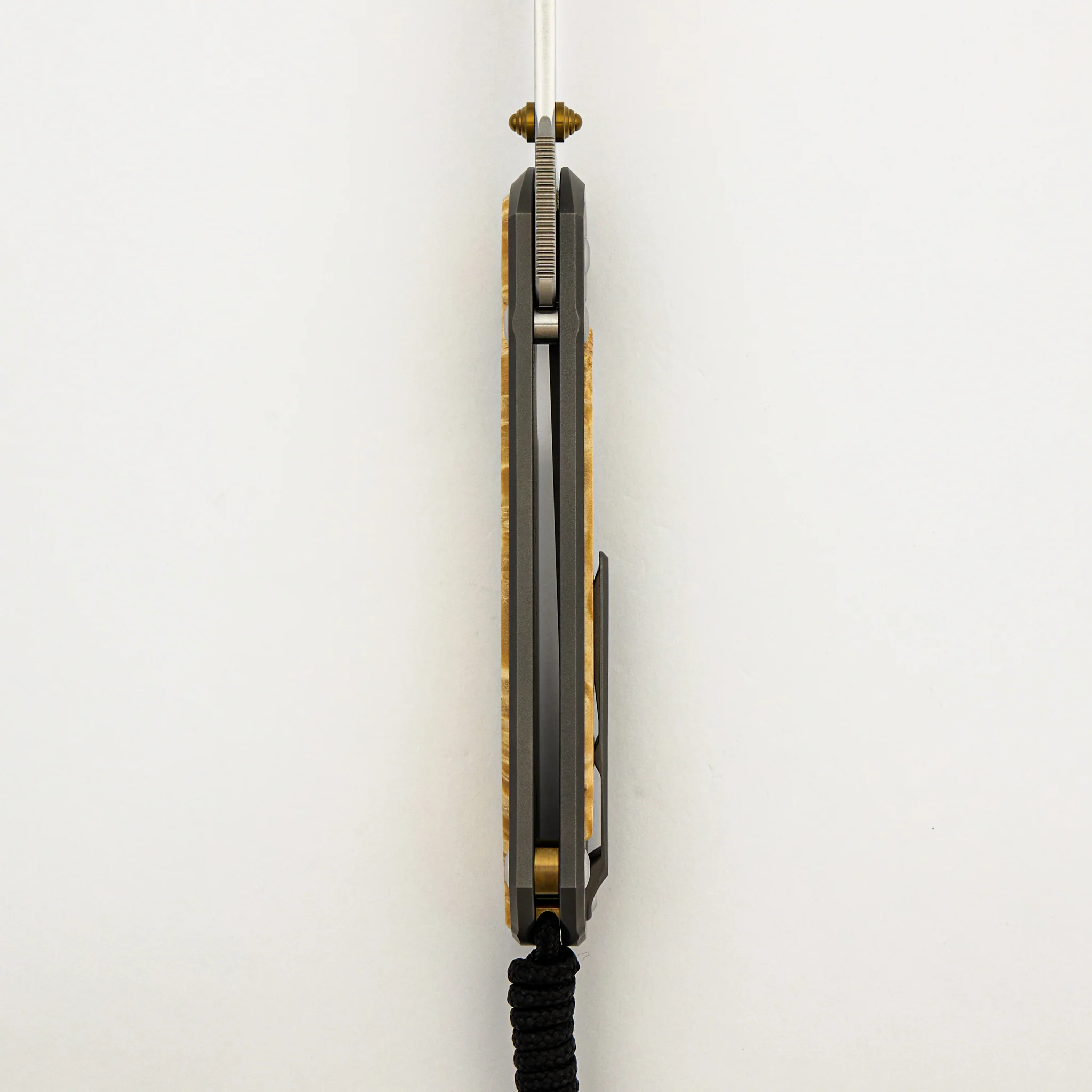 Large Sebenza 31 - Box Elder Inlay - Drop Point CPM MagnaCut Blade - MIM Clip - Gold Double Thumb Lugs - Image 35