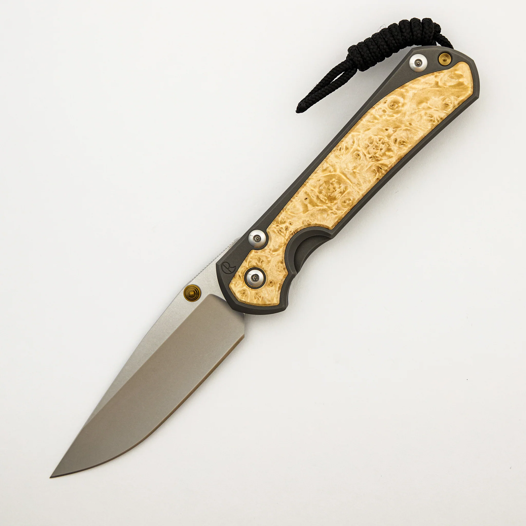Large Sebenza 31 - Box Elder Inlay - Drop Point CPM MagnaCut Blade - MIM Clip - Gold Double Thumb Lugs - Image 8