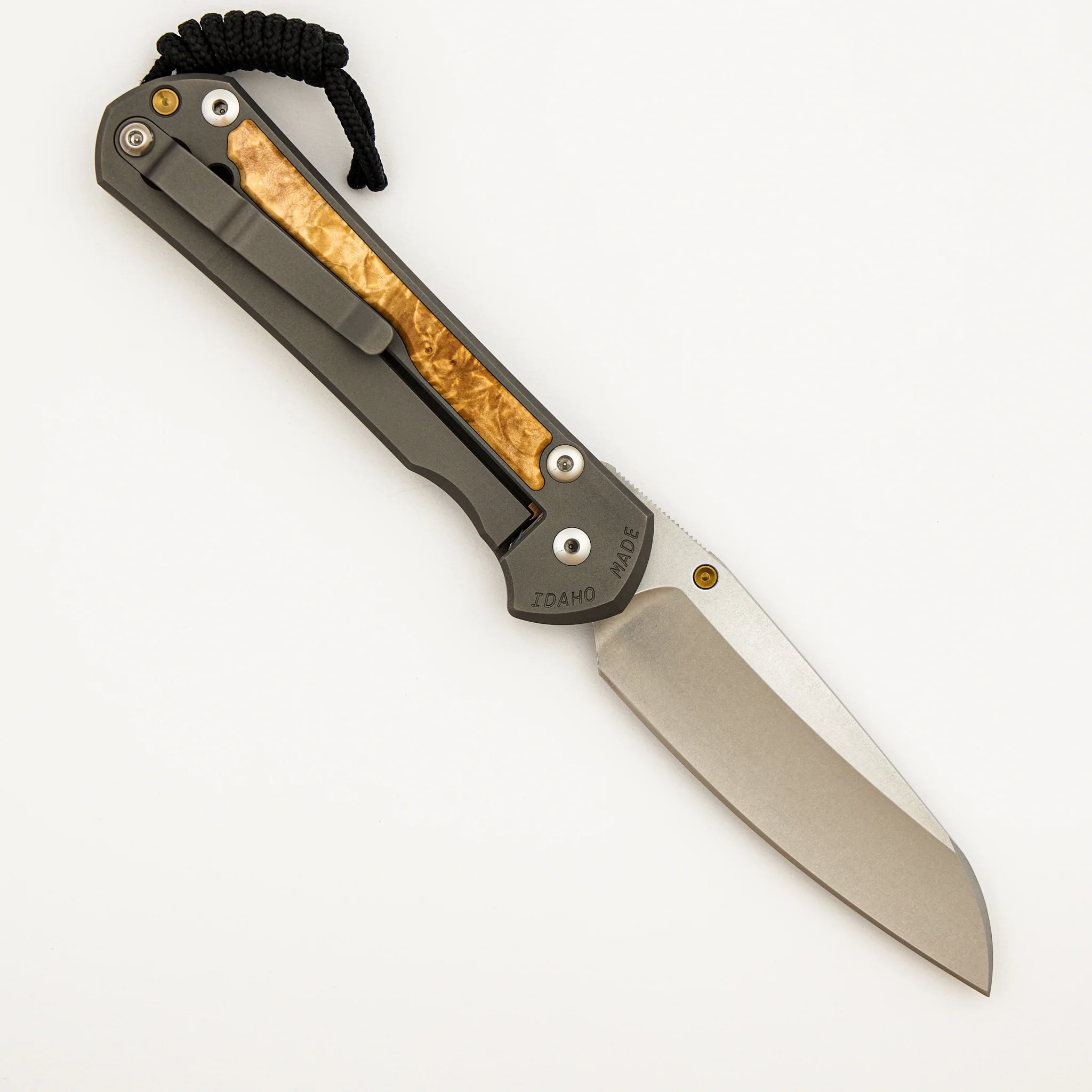 Large Sebenza 31 Box Elder Inlay - Insingo CPM MagnaCut Blade - Gold Double Thumb Lugs - Image 2