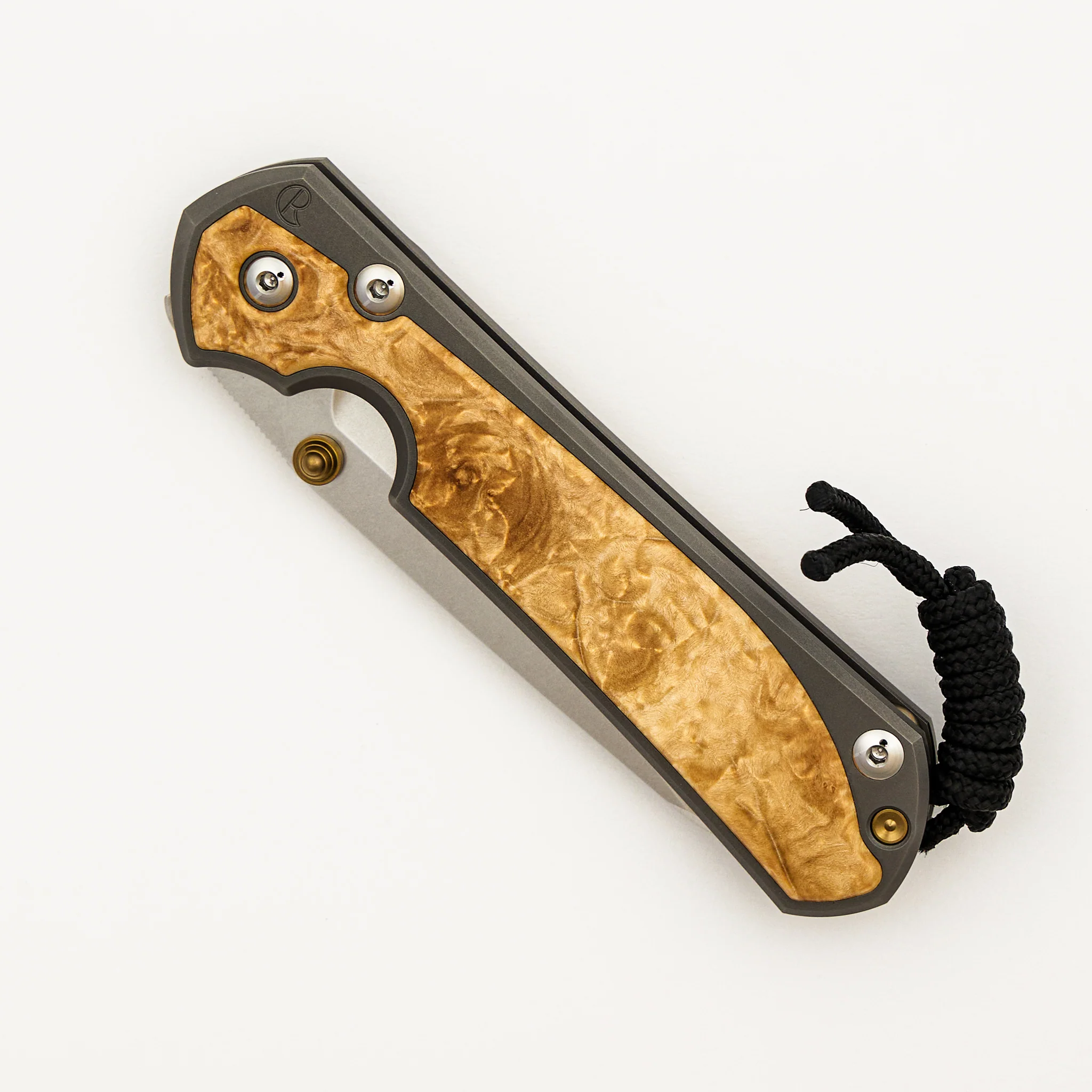 Large Sebenza 31 Box Elder Inlay - Insingo CPM MagnaCut Blade - Gold Double Thumb Lugs - Image 3