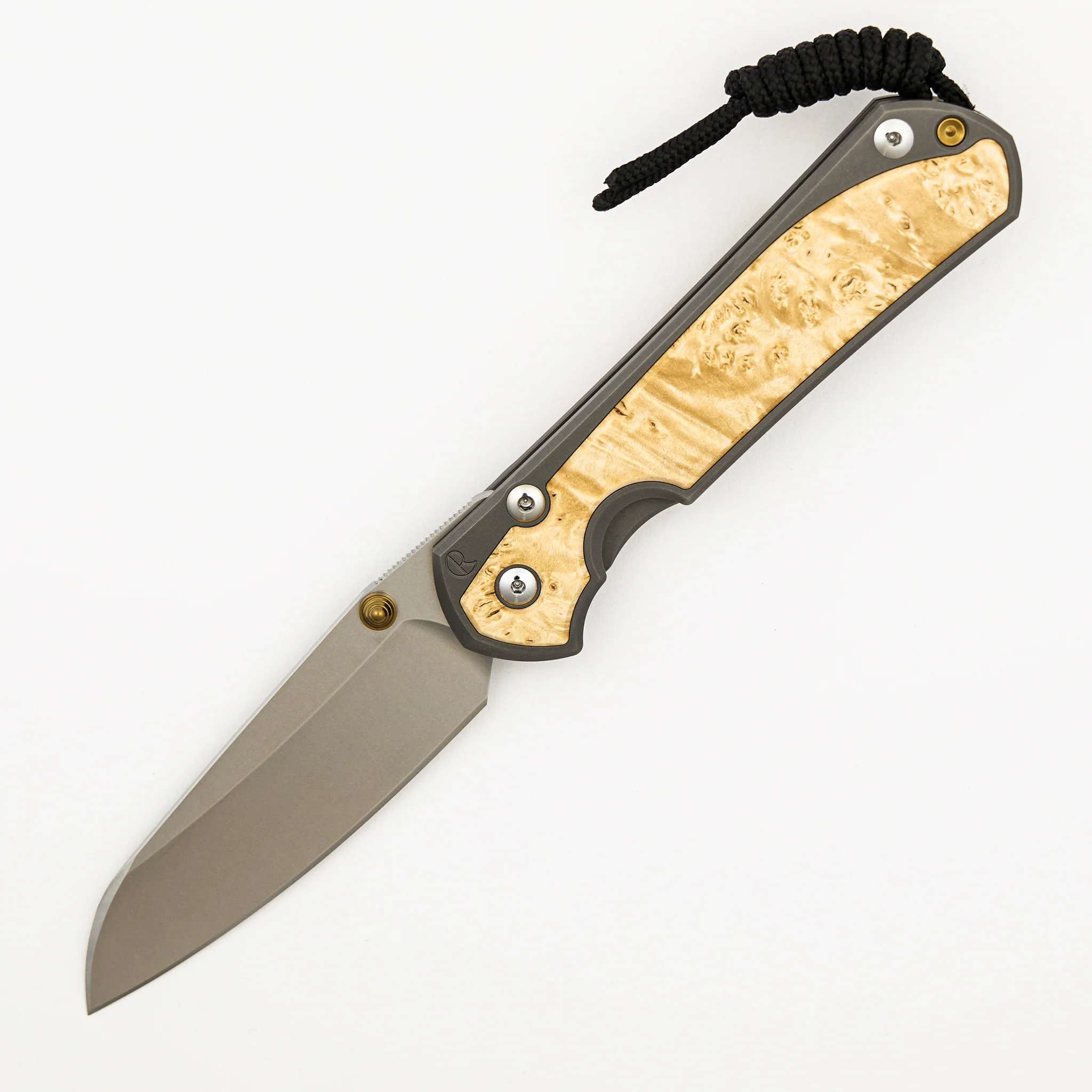 Large Sebenza 31 Box Elder Inlay - Insingo CPM MagnaCut Blade - Gold Double Thumb Lugs