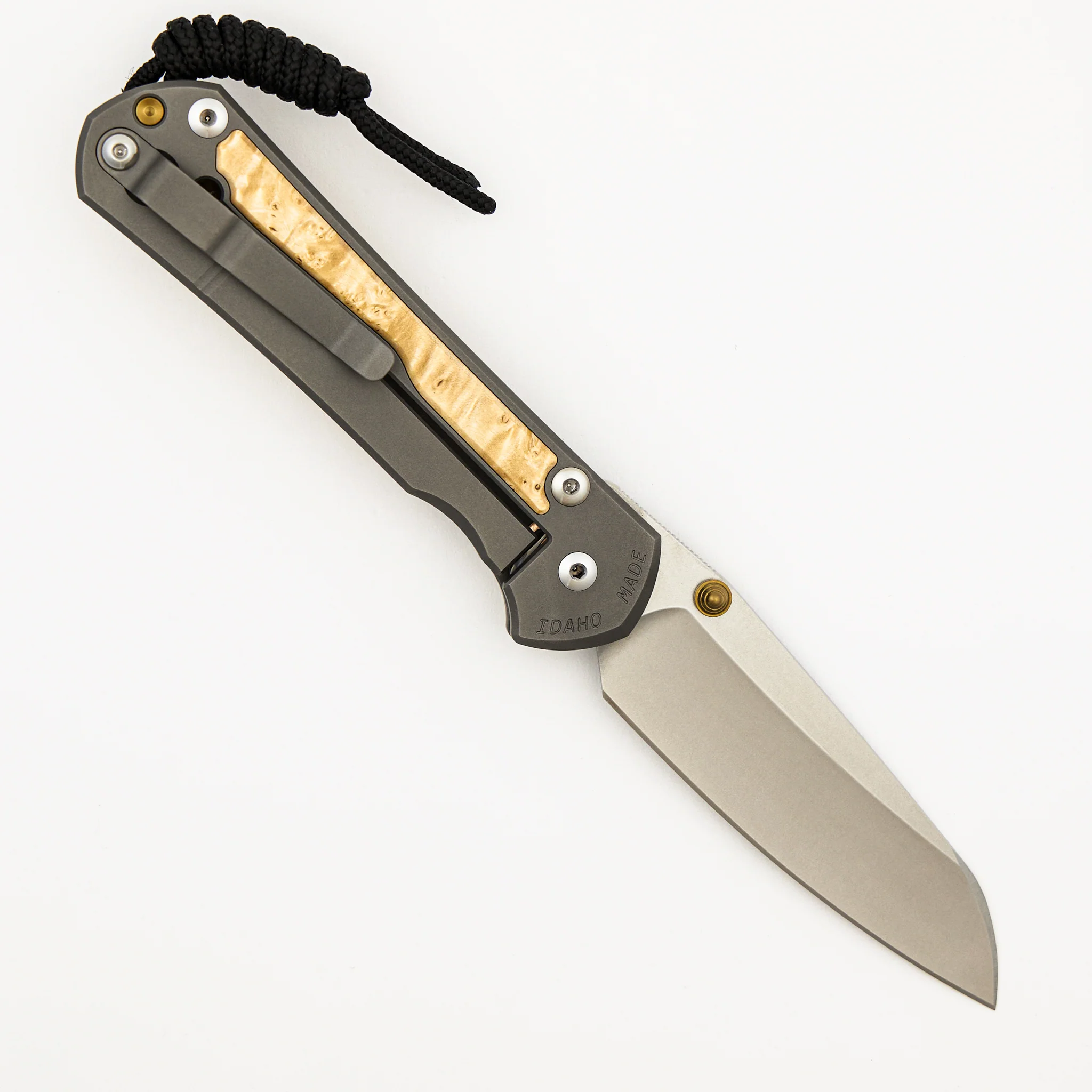 Large Sebenza 31 Box Elder Inlay - Insingo CPM MagnaCut Blade - Gold Double Thumb Lugs - Image 2