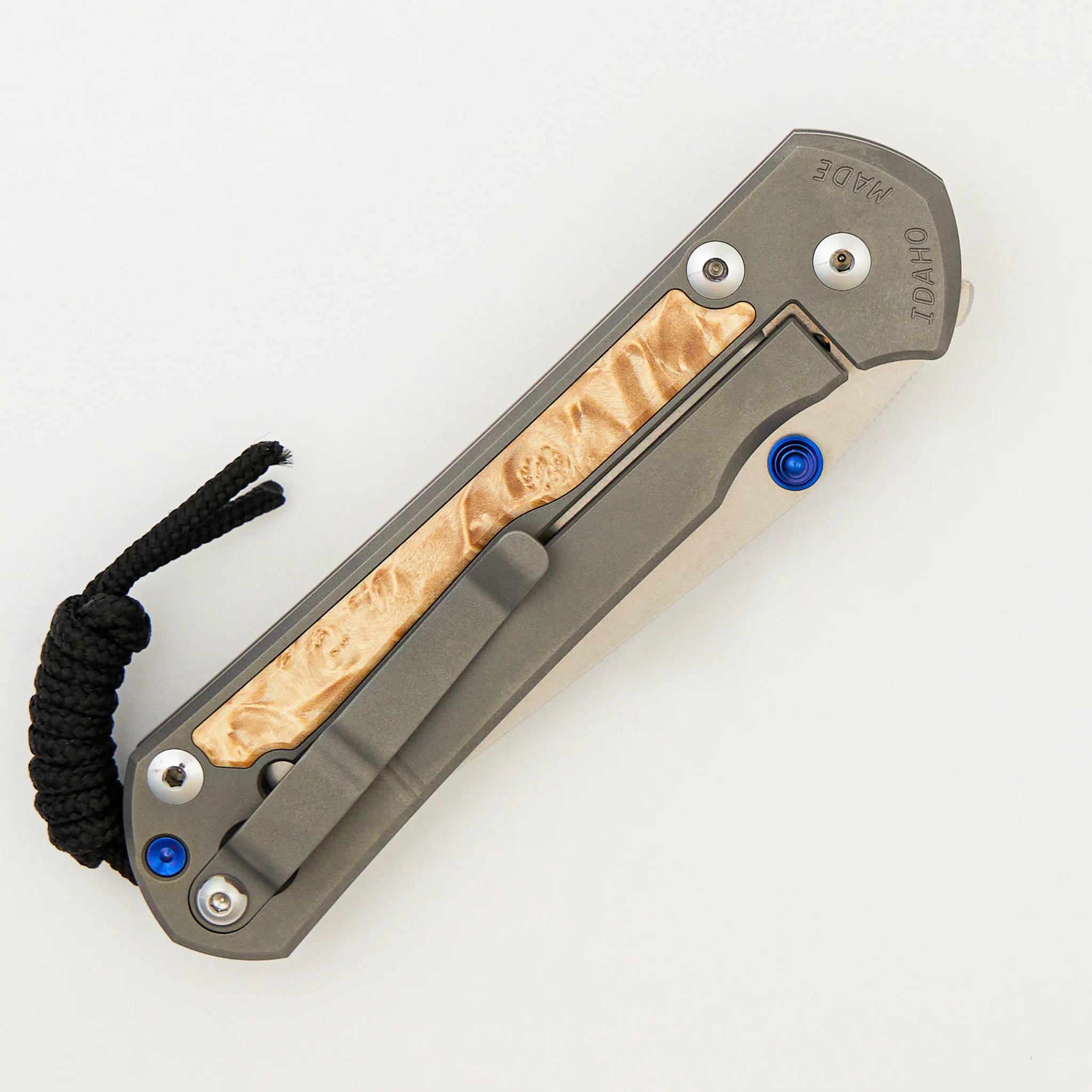 Large Sebenza 31 - Box Elder Inlay - Tanto CPM MagnaCut Blade - Blue Double Thumb Lugs - Image 25