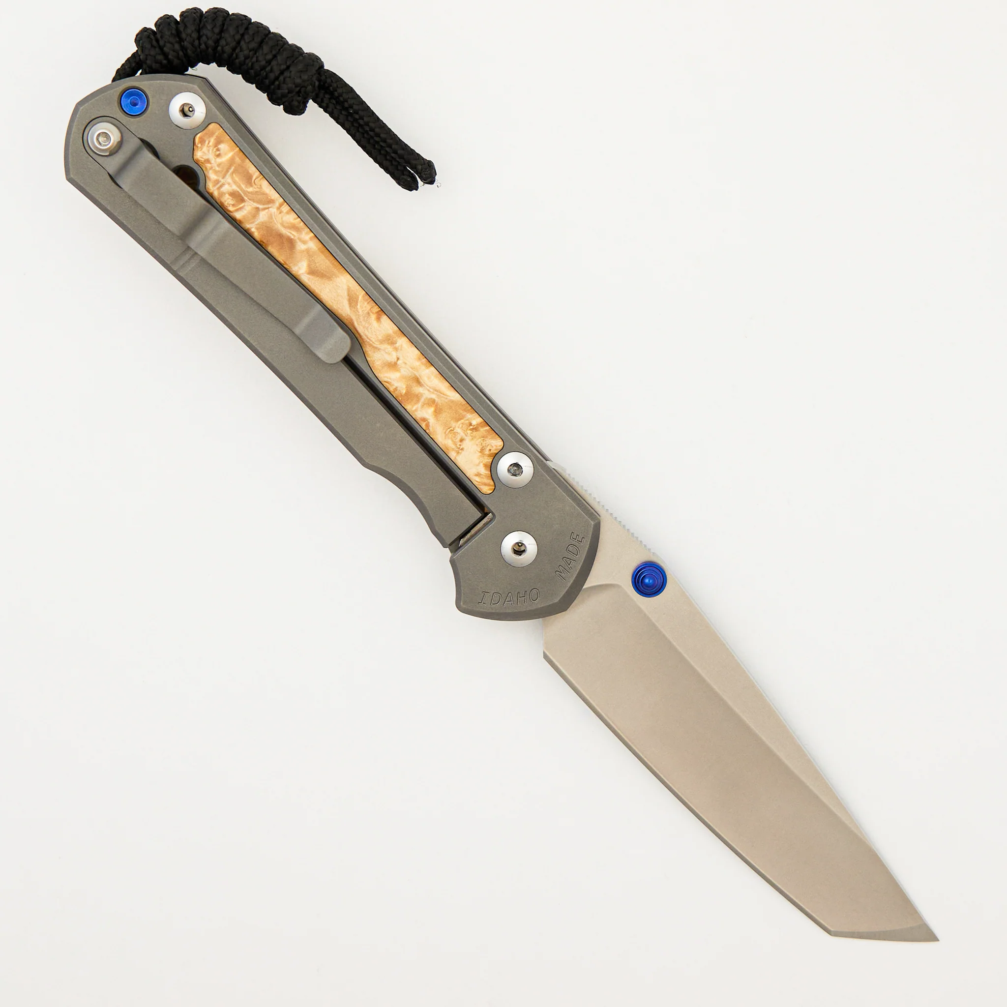 Large Sebenza 31 - Box Elder Inlay - Tanto CPM MagnaCut Blade - Blue Double Thumb Lugs - Image 9