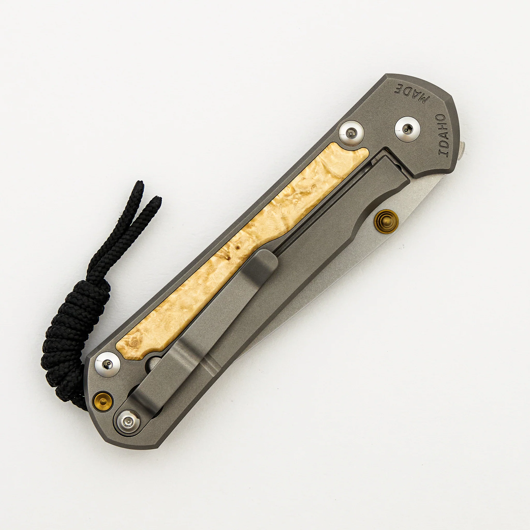 Large Sebenza 31 - Box Elder Inlay - Tanto CPM MagnaCut Blade - Gold Double Thumb Lugs - Image 11