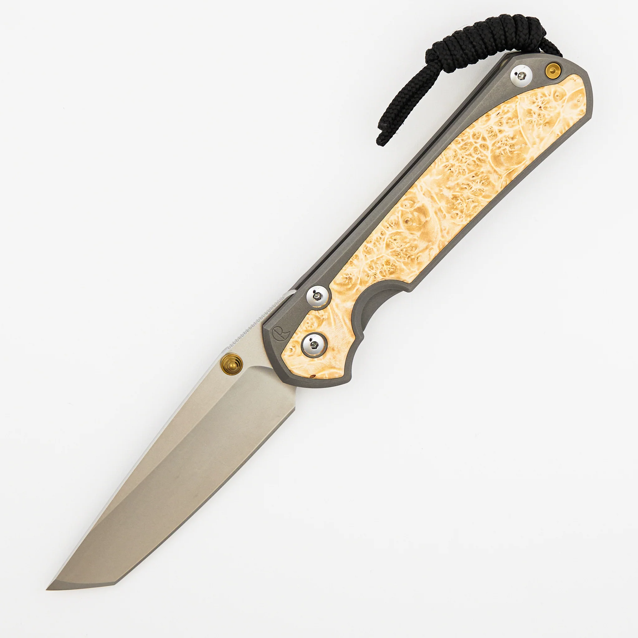 Large Sebenza 31 - Box Elder Inlay - Tanto CPM MagnaCut Blade - Gold Double Thumb Lugs - Image 29