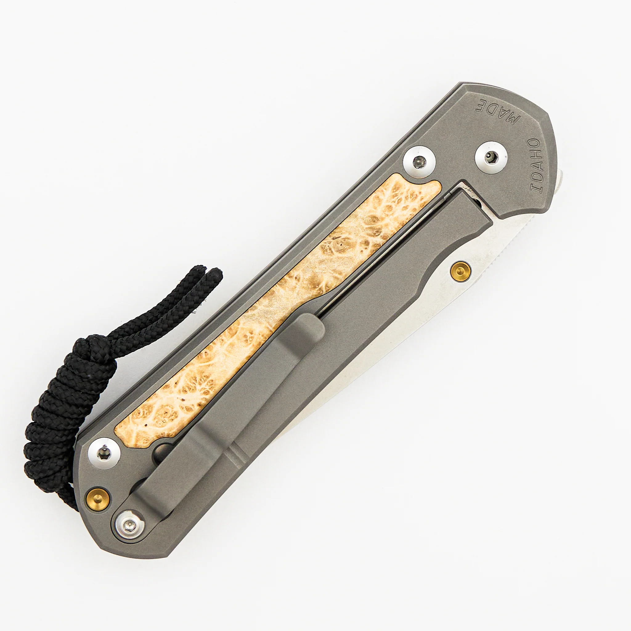 Large Sebenza 31 - Box Elder Inlay - Tanto CPM MagnaCut Blade - Gold Single Thumb Lug - Image 11