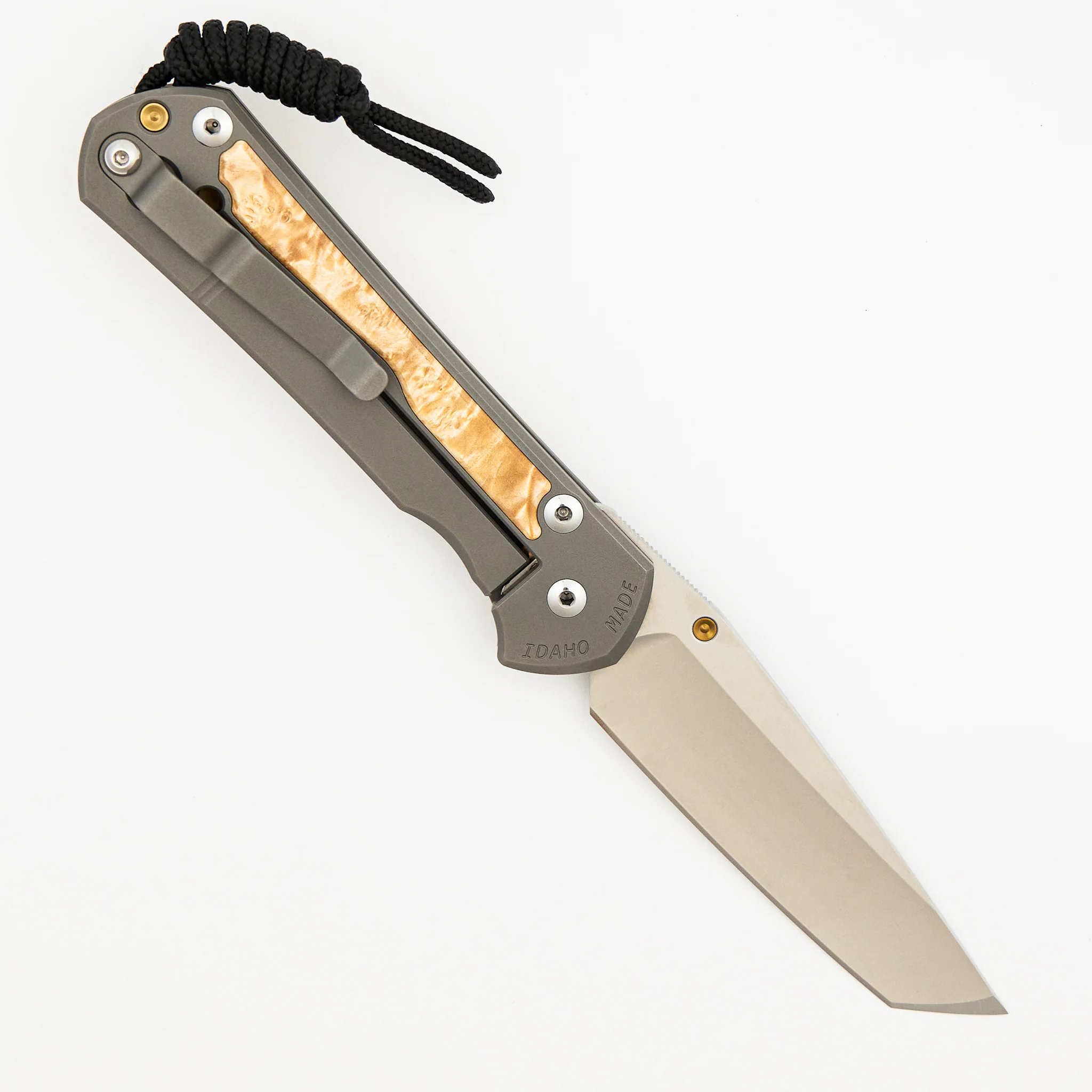 Large Sebenza 31 - Box Elder Inlay - Tanto CPM MagnaCut Blade - Gold Single Thumb Lug - Image 16