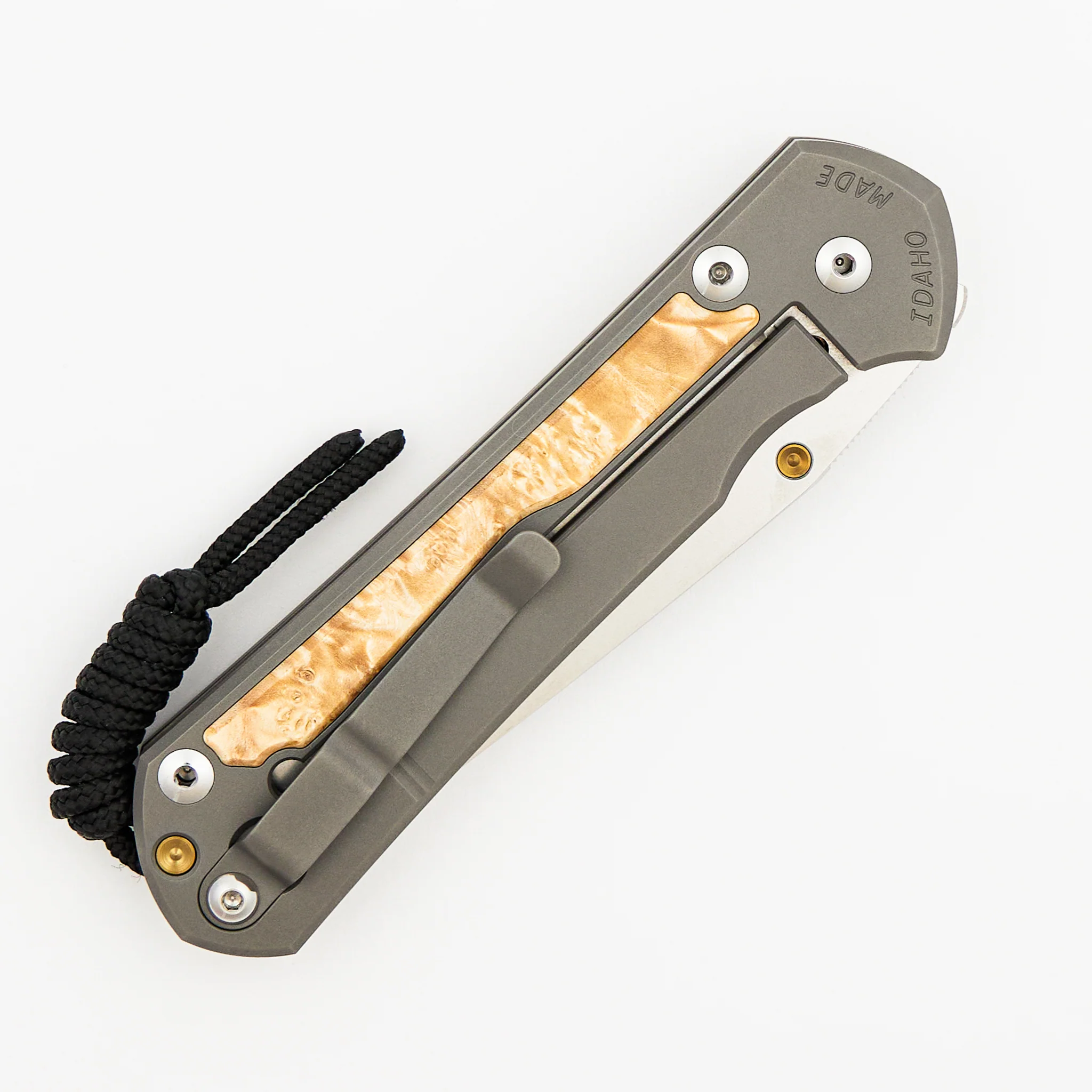 Large Sebenza 31 - Box Elder Inlay - Tanto CPM MagnaCut Blade - Gold Single Thumb Lug - Image 18