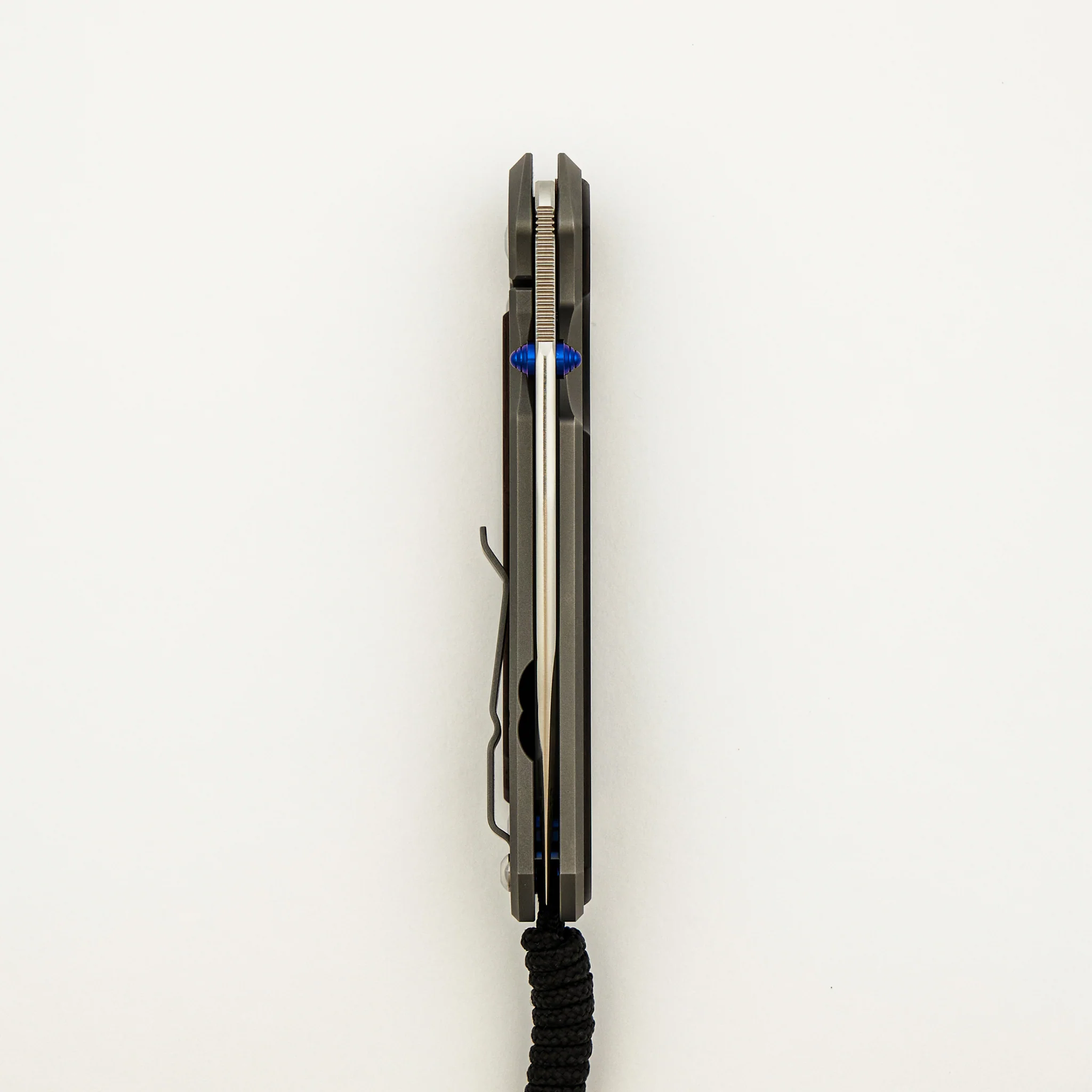 Large Sebenza 31 - Macassar Ebony Inlay - Drop Point Polished CPM MagnaCut Blade - Blue Double Thumb Lugs - Image 12