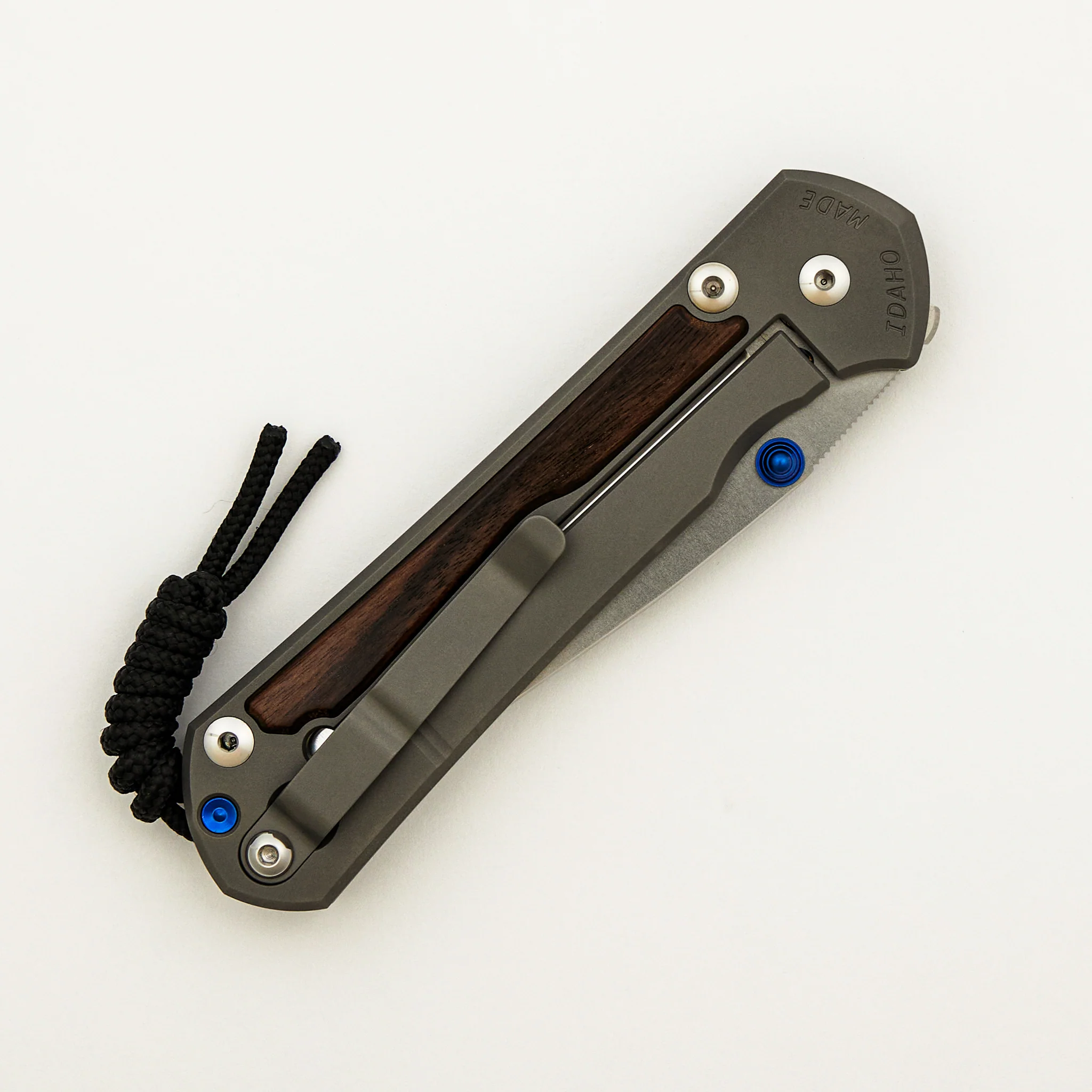 Large Sebenza 31 - Macassar Ebony Inlay - Drop Point Polished CPM MagnaCut Blade - Blue Double Thumb Lugs - Image 18