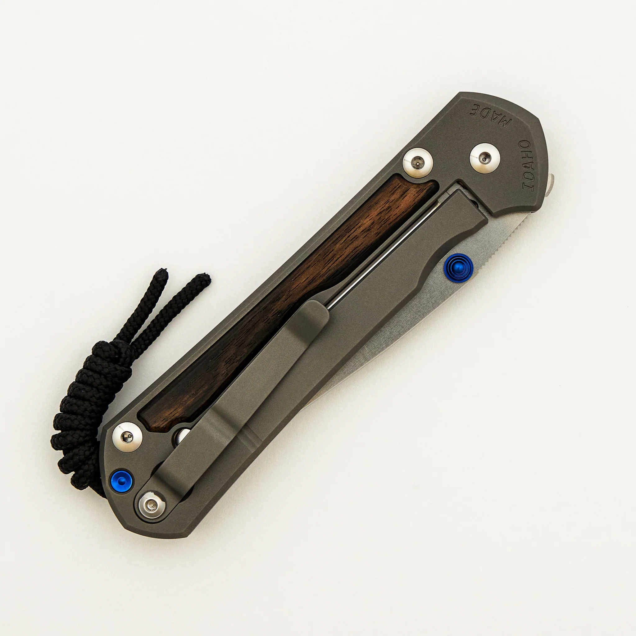 Large Sebenza 31 - Macassar Ebony Inlay - Drop Point Polished CPM MagnaCut Blade - Blue Double Thumb Lugs - Image 25