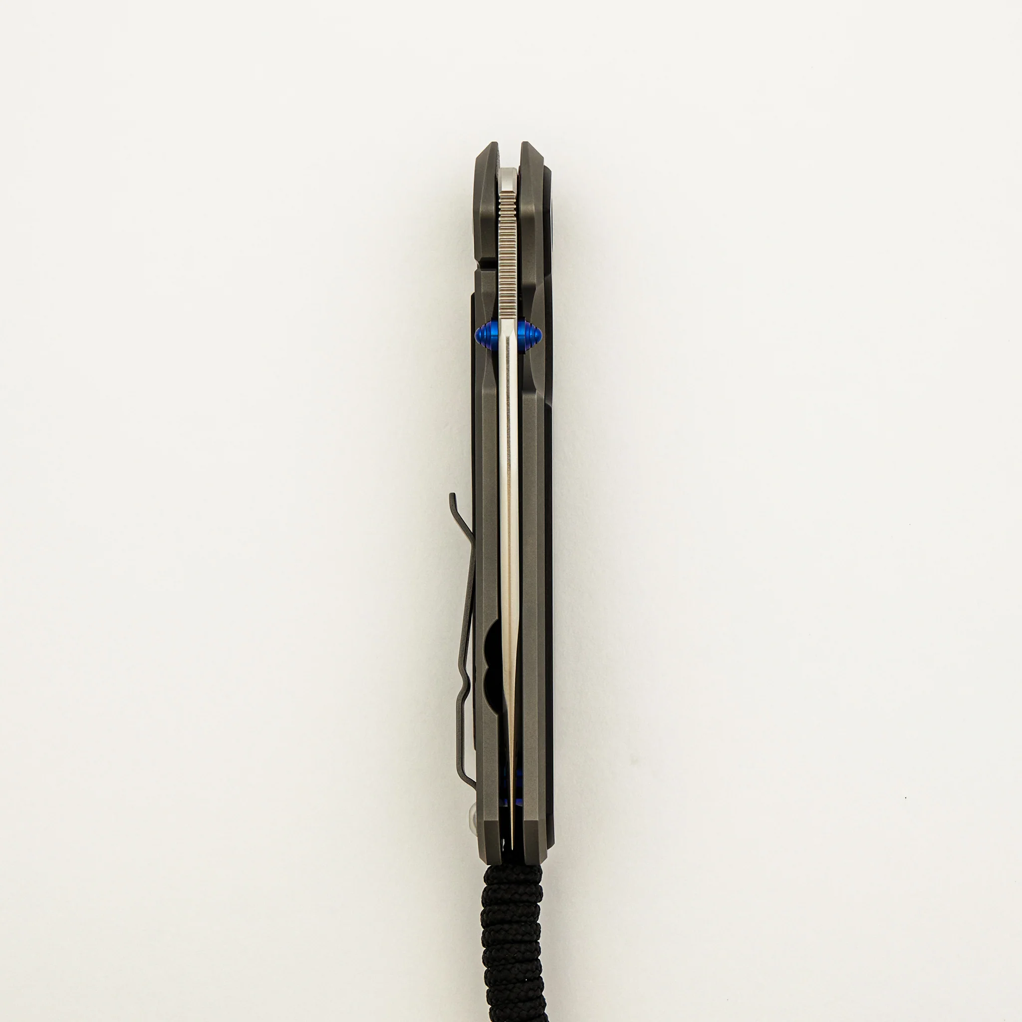 Large Sebenza 31 - Macassar Ebony Inlay - Drop Point Polished CPM MagnaCut Blade - Blue Double Thumb Lugs - Image 26