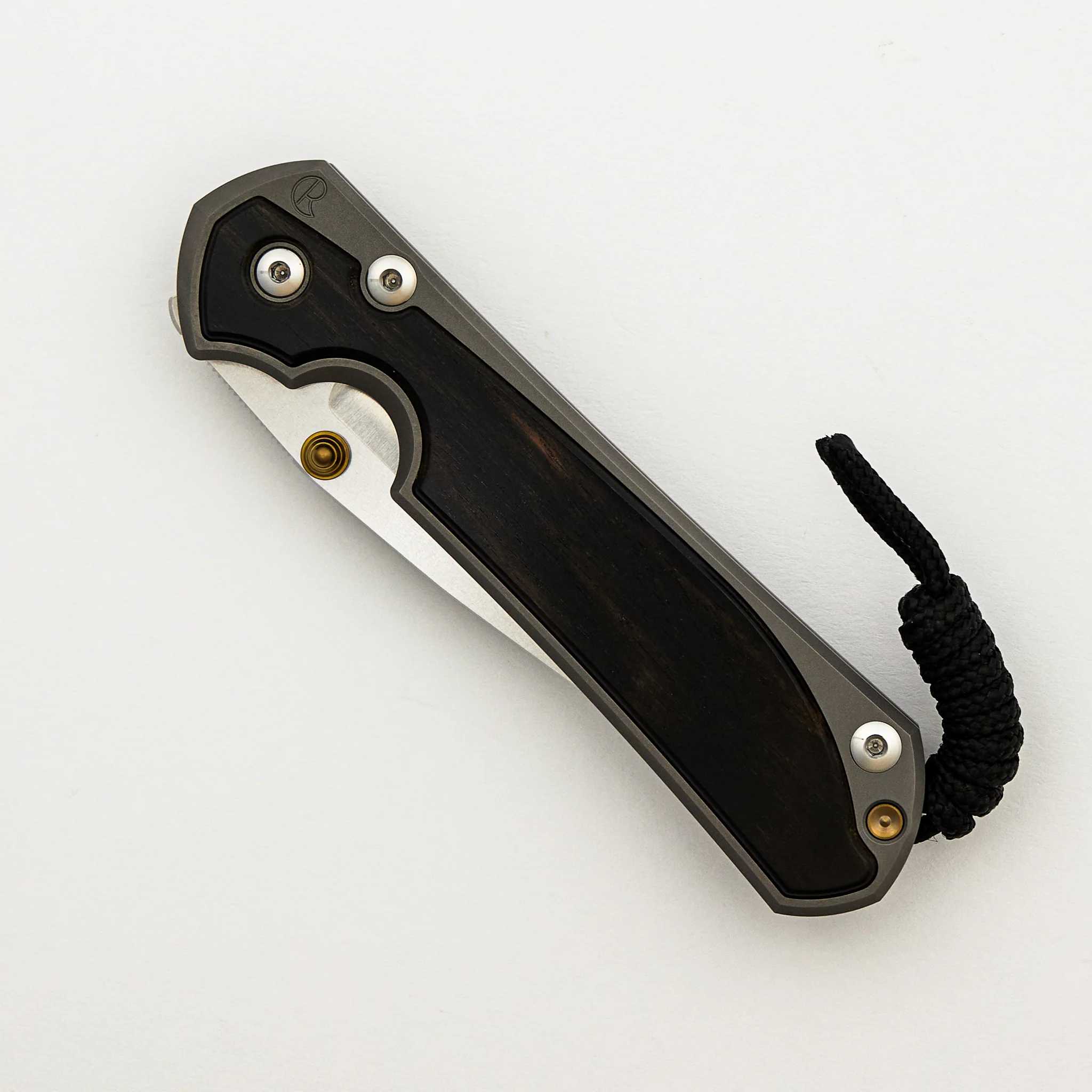 Large Sebenza 31 - Macassar Ebony Inlay - Drop Point Polished CPM MagnaCut Blade - Gold Double Thumb Lugs - Image 10