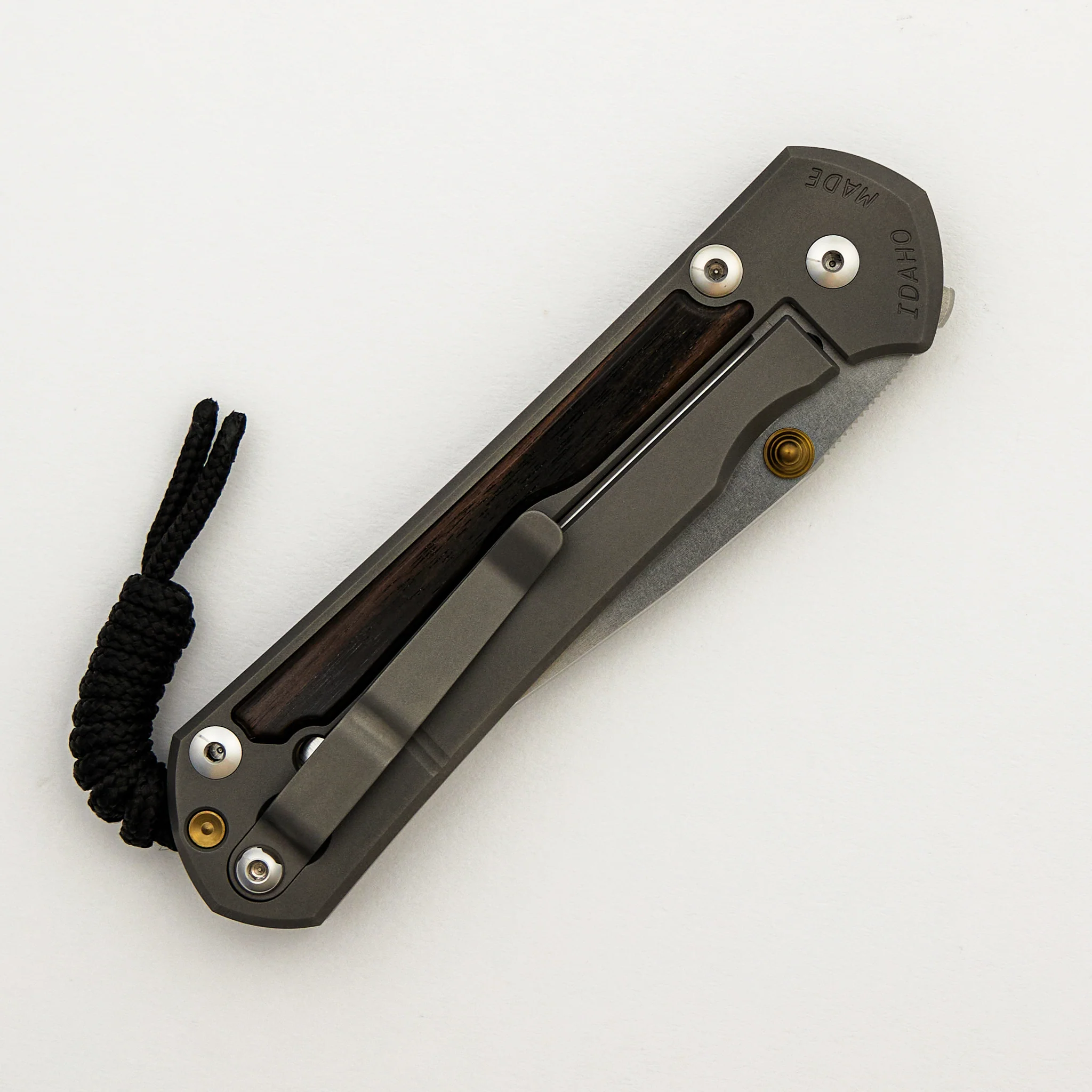 Large Sebenza 31 - Macassar Ebony Inlay - Drop Point Polished CPM MagnaCut Blade - Gold Double Thumb Lugs - Image 11