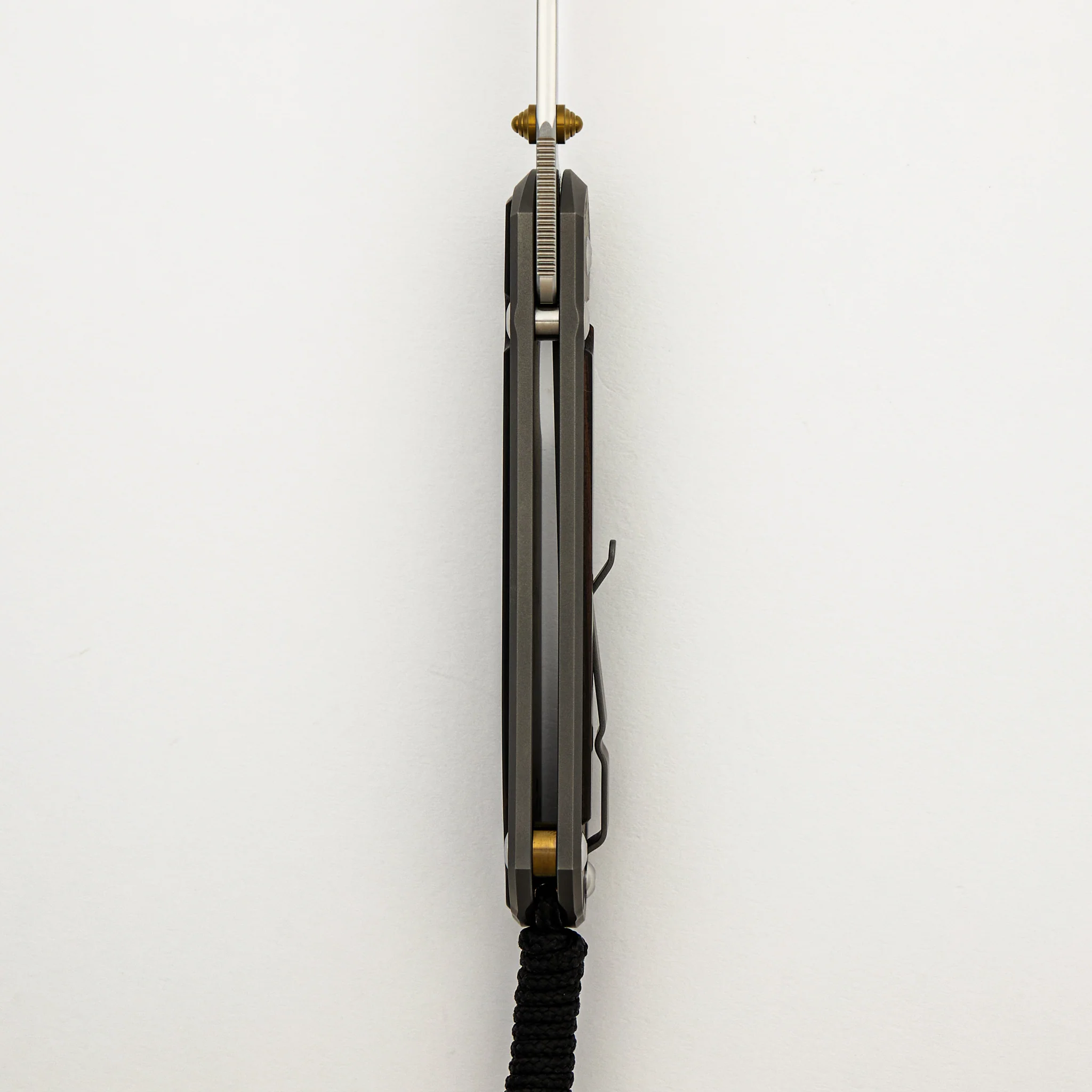 Large Sebenza 31 - Macassar Ebony Inlay - Drop Point Polished CPM MagnaCut Blade - Gold Double Thumb Lugs - Image 14