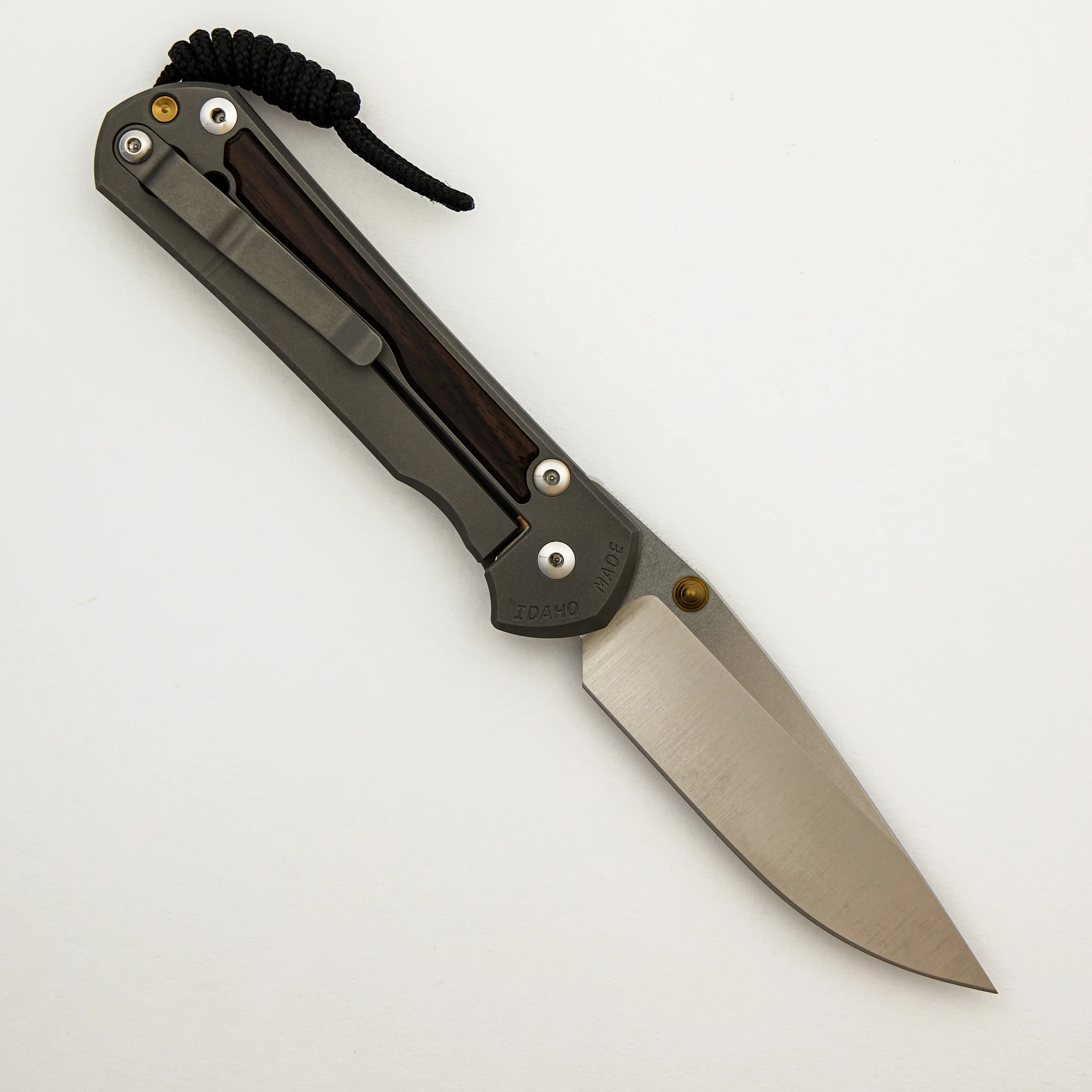 Large Sebenza 31 - Macassar Ebony Inlay - Drop Point Polished CPM MagnaCut Blade - Gold Double Thumb Lugs - Image 16
