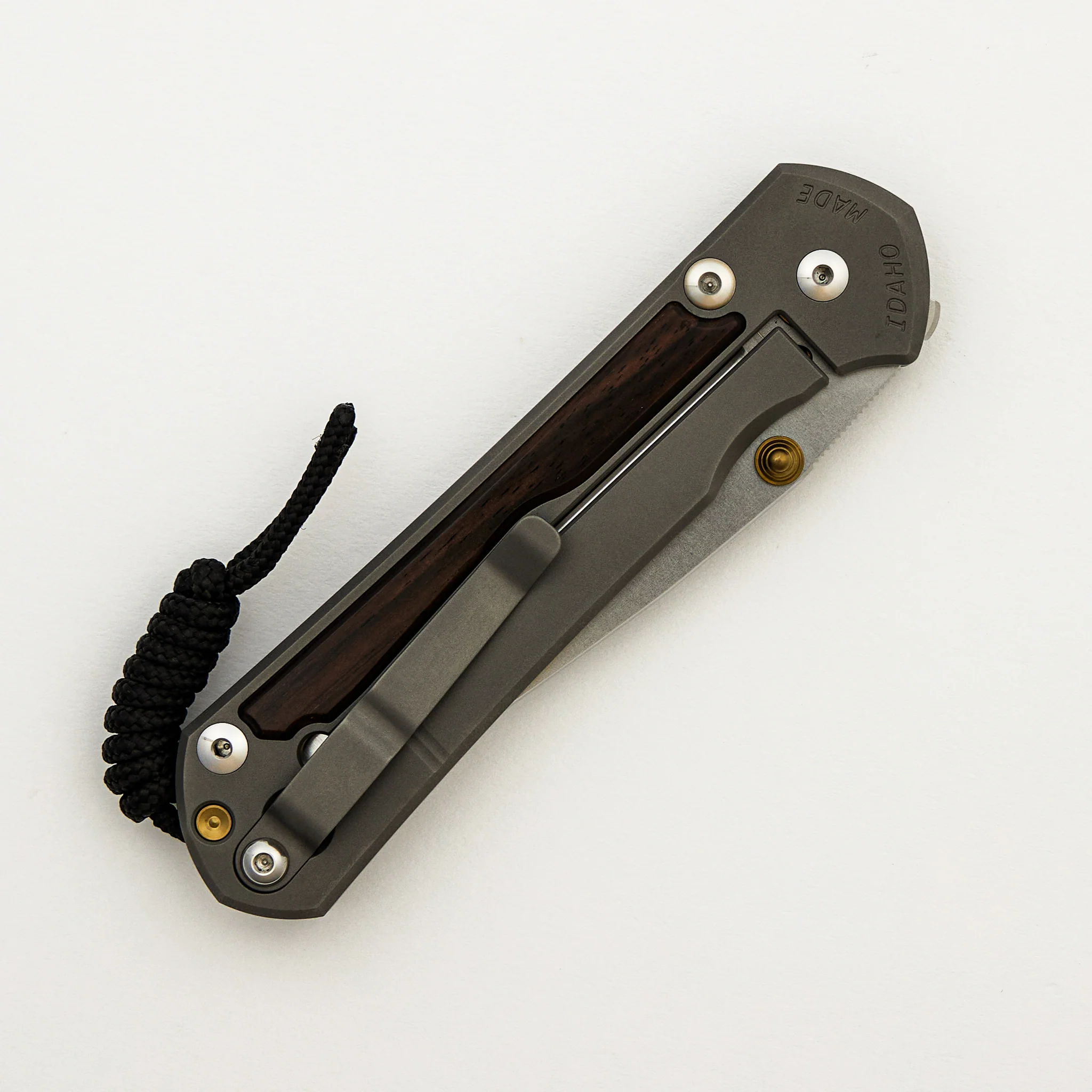 Large Sebenza 31 - Macassar Ebony Inlay - Drop Point Polished CPM MagnaCut Blade - Gold Double Thumb Lugs - Image 18