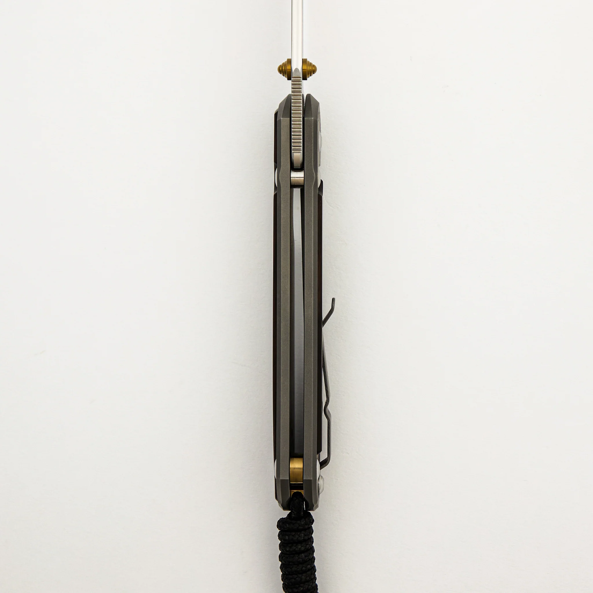 Large Sebenza 31 - Macassar Ebony Inlay - Drop Point Polished CPM MagnaCut Blade - Gold Double Thumb Lugs - Image 21