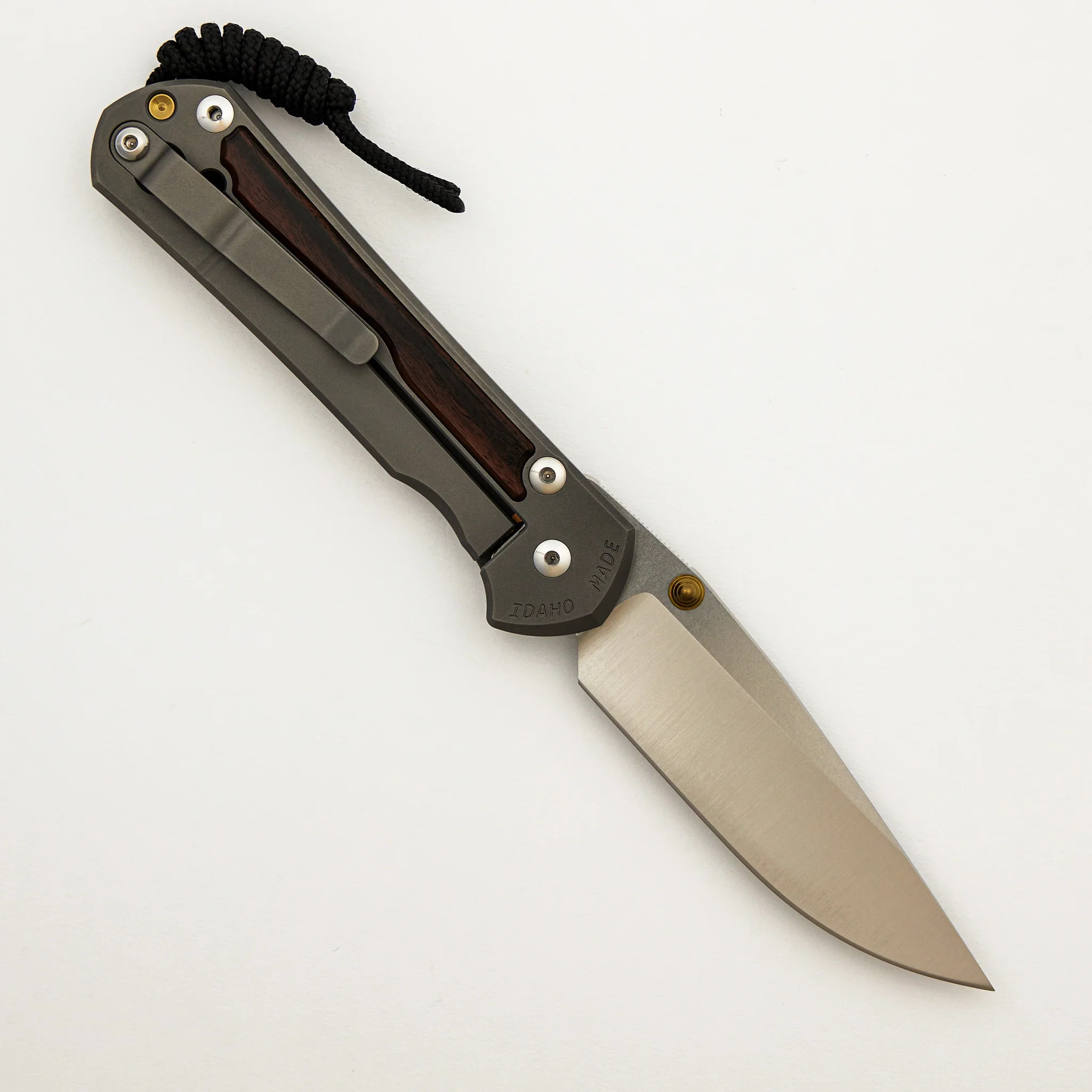 Large Sebenza 31 - Macassar Ebony Inlay - Drop Point Polished CPM MagnaCut Blade - Gold Double Thumb Lugs - Image 23