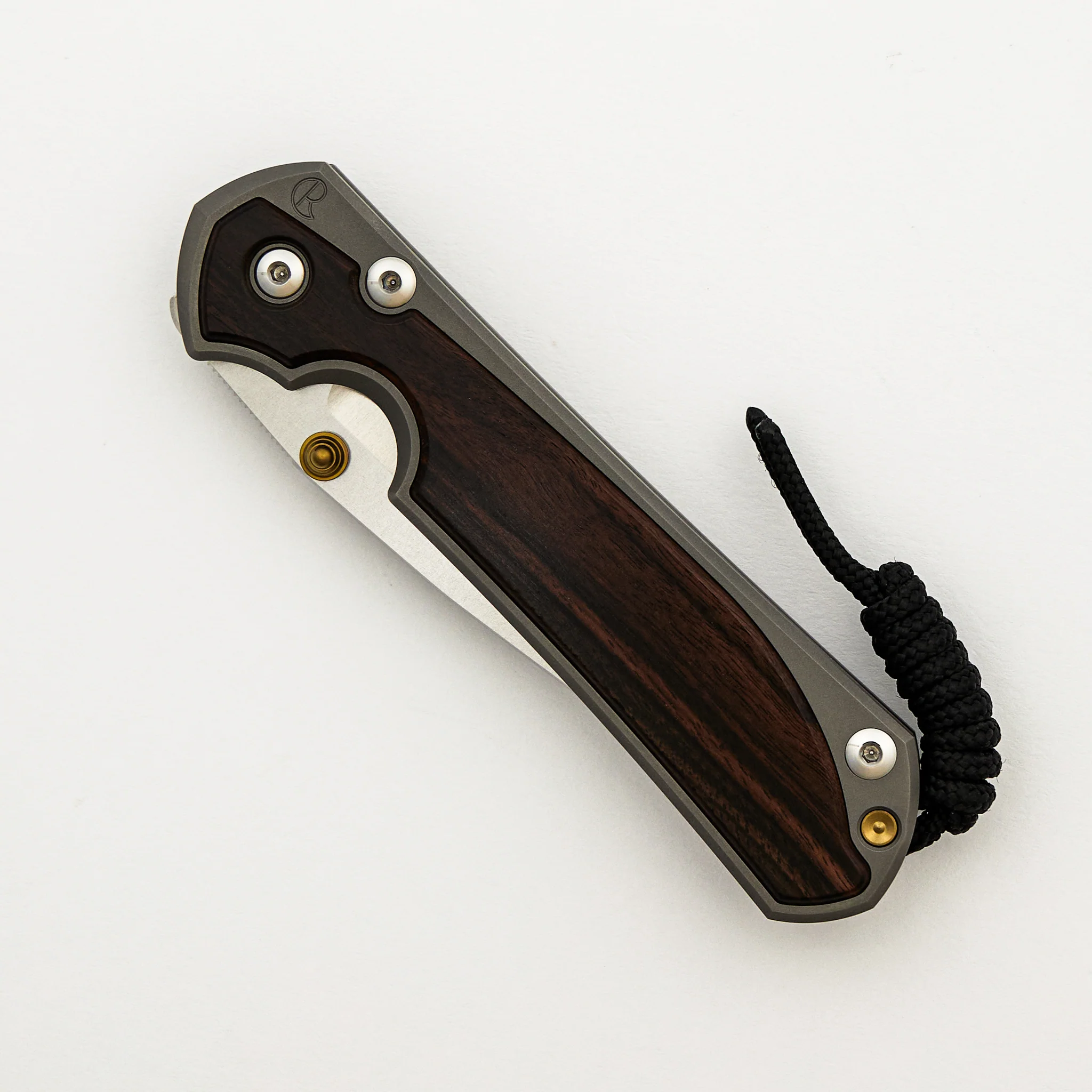 Large Sebenza 31 - Macassar Ebony Inlay - Drop Point Polished CPM MagnaCut Blade - Gold Double Thumb Lugs - Image 24