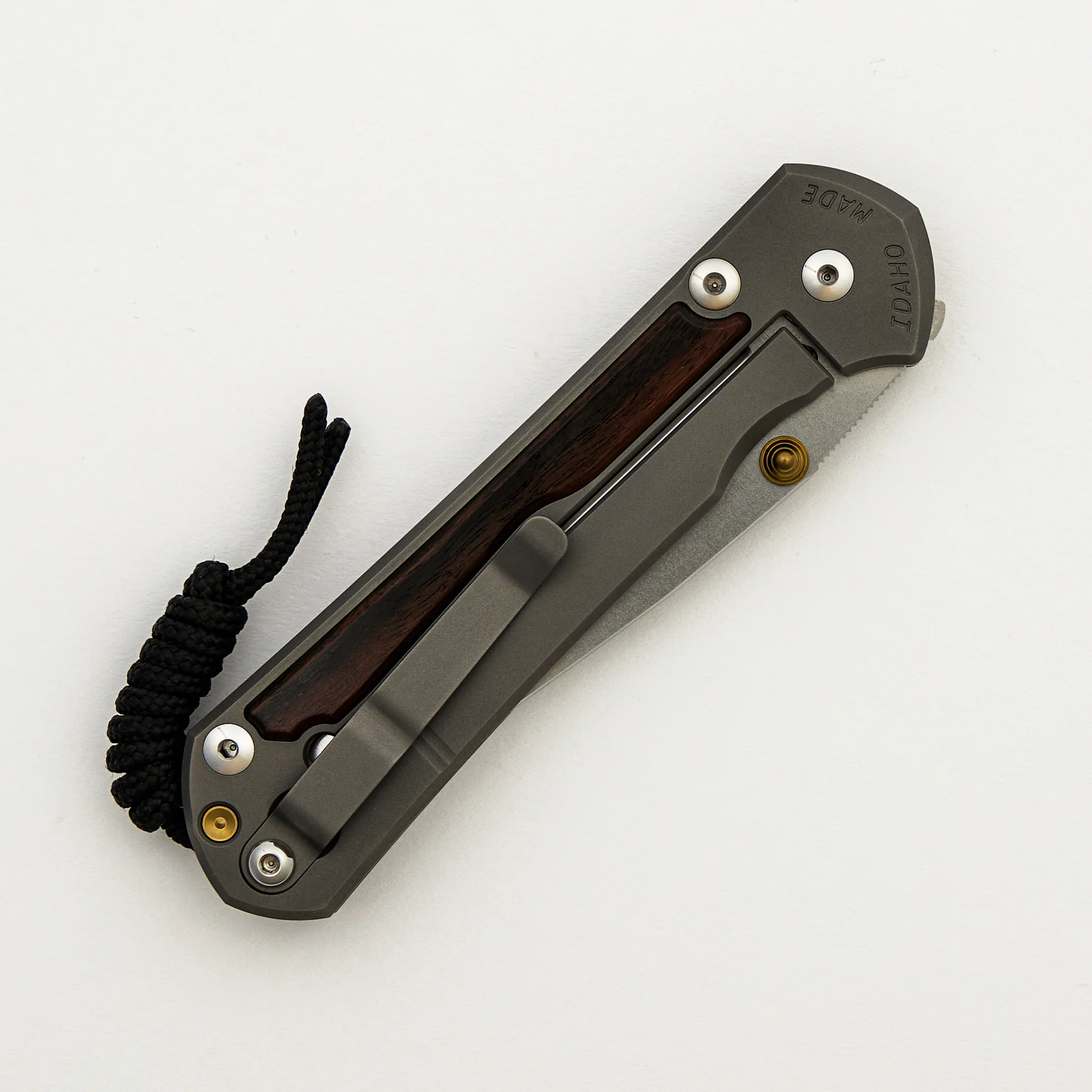 Large Sebenza 31 - Macassar Ebony Inlay - Drop Point Polished CPM MagnaCut Blade - Gold Double Thumb Lugs - Image 25