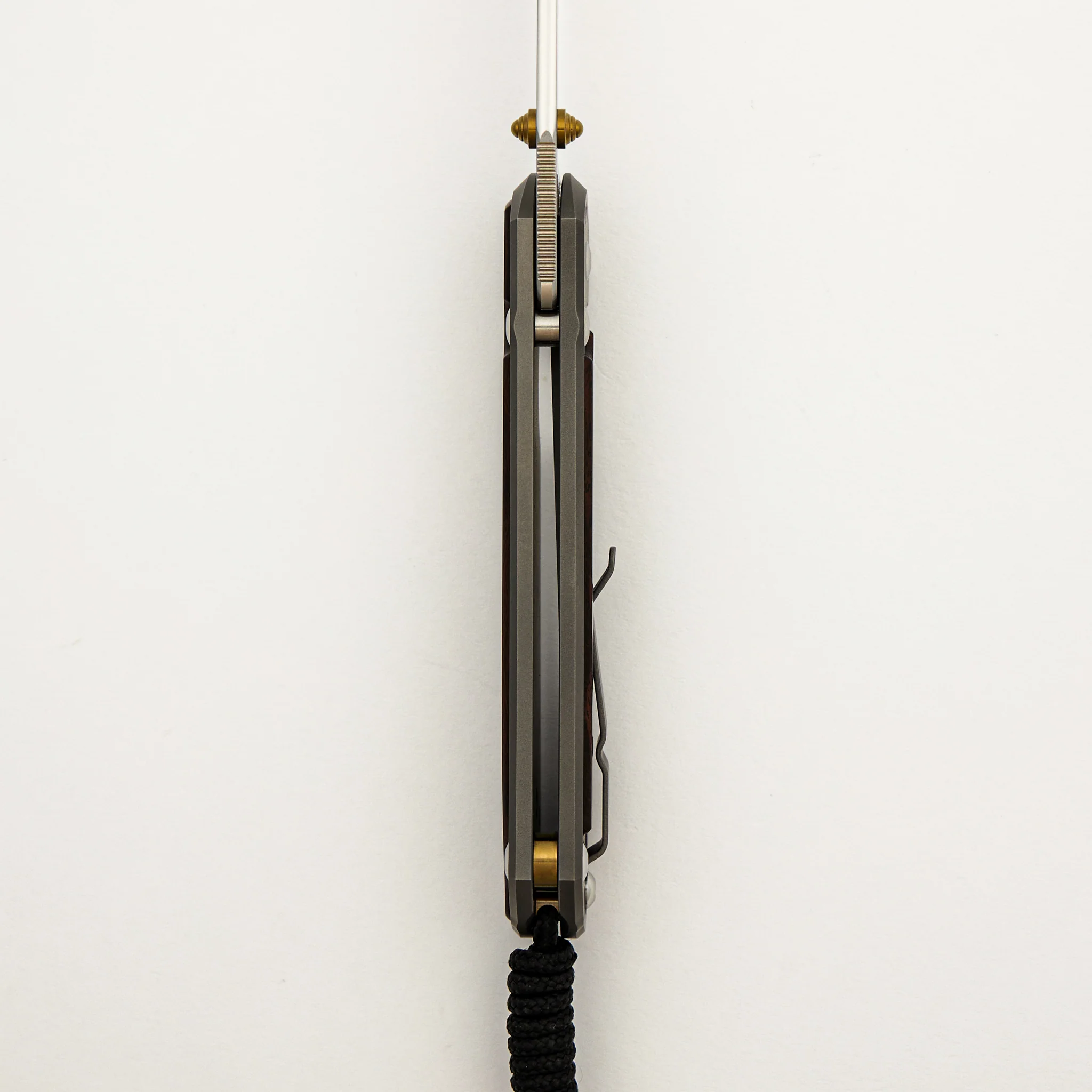 Large Sebenza 31 - Macassar Ebony Inlay - Drop Point Polished CPM MagnaCut Blade - Gold Double Thumb Lugs - Image 28