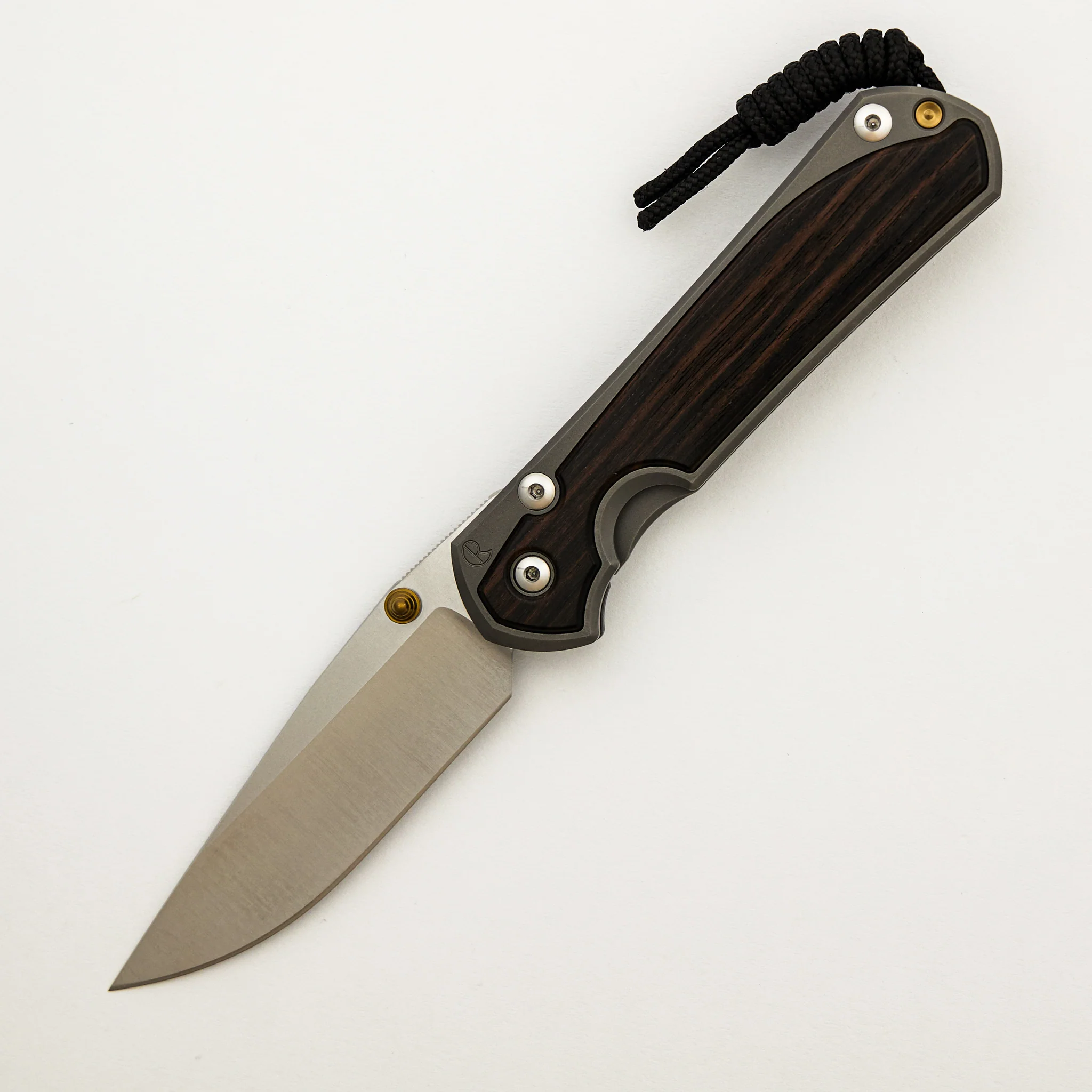 Large Sebenza 31 - Macassar Ebony Inlay - Drop Point Polished CPM MagnaCut Blade - Gold Double Thumb Lugs - Image 29