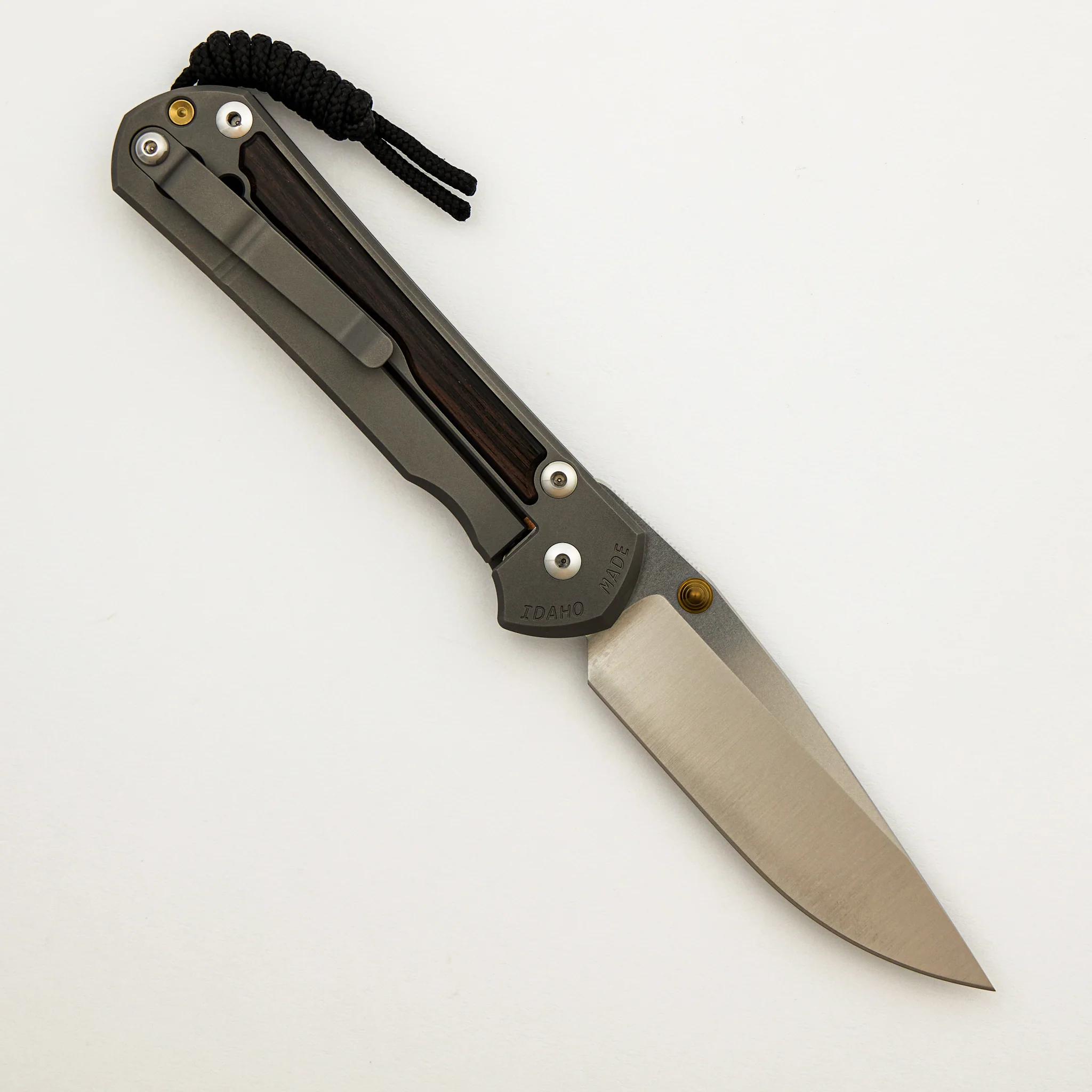Large Sebenza 31 - Macassar Ebony Inlay - Drop Point Polished CPM MagnaCut Blade - Gold Double Thumb Lugs - Image 30