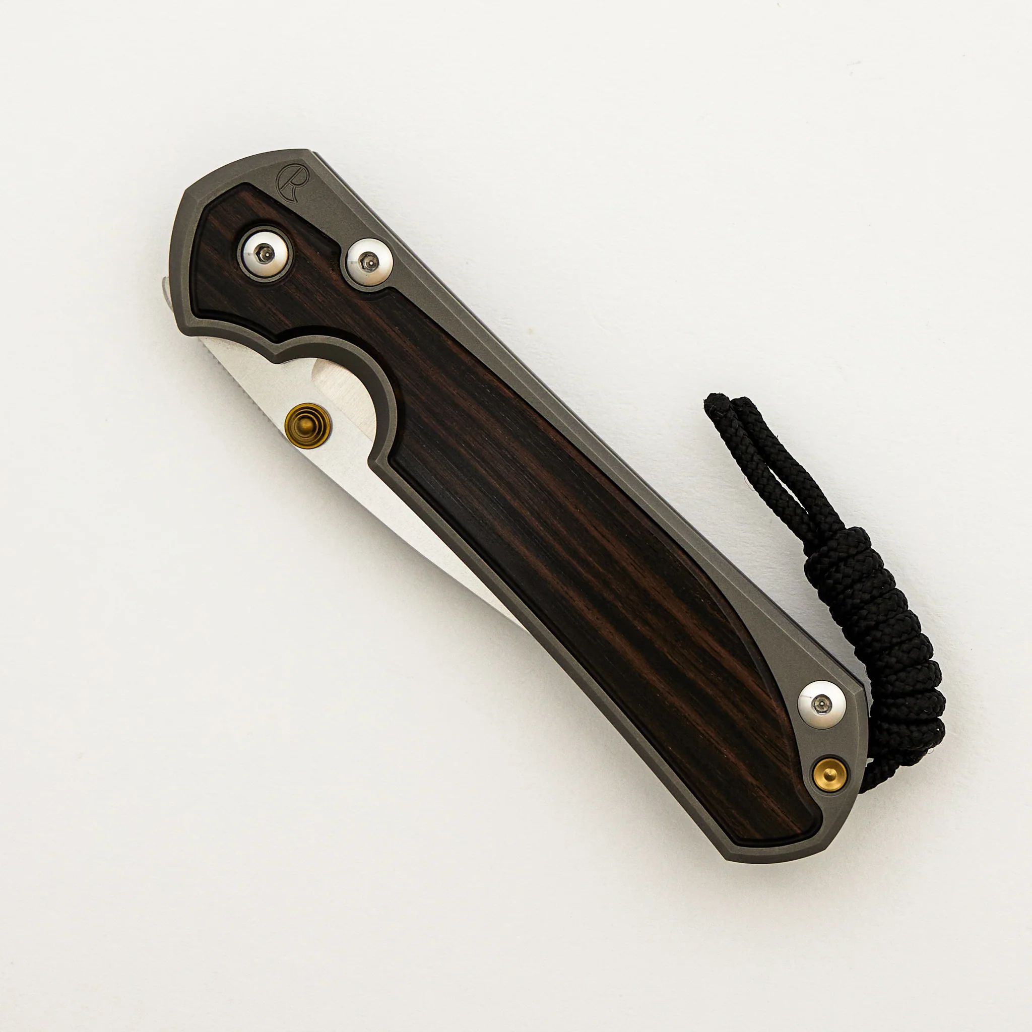 Large Sebenza 31 - Macassar Ebony Inlay - Drop Point Polished CPM MagnaCut Blade - Gold Double Thumb Lugs - Image 31