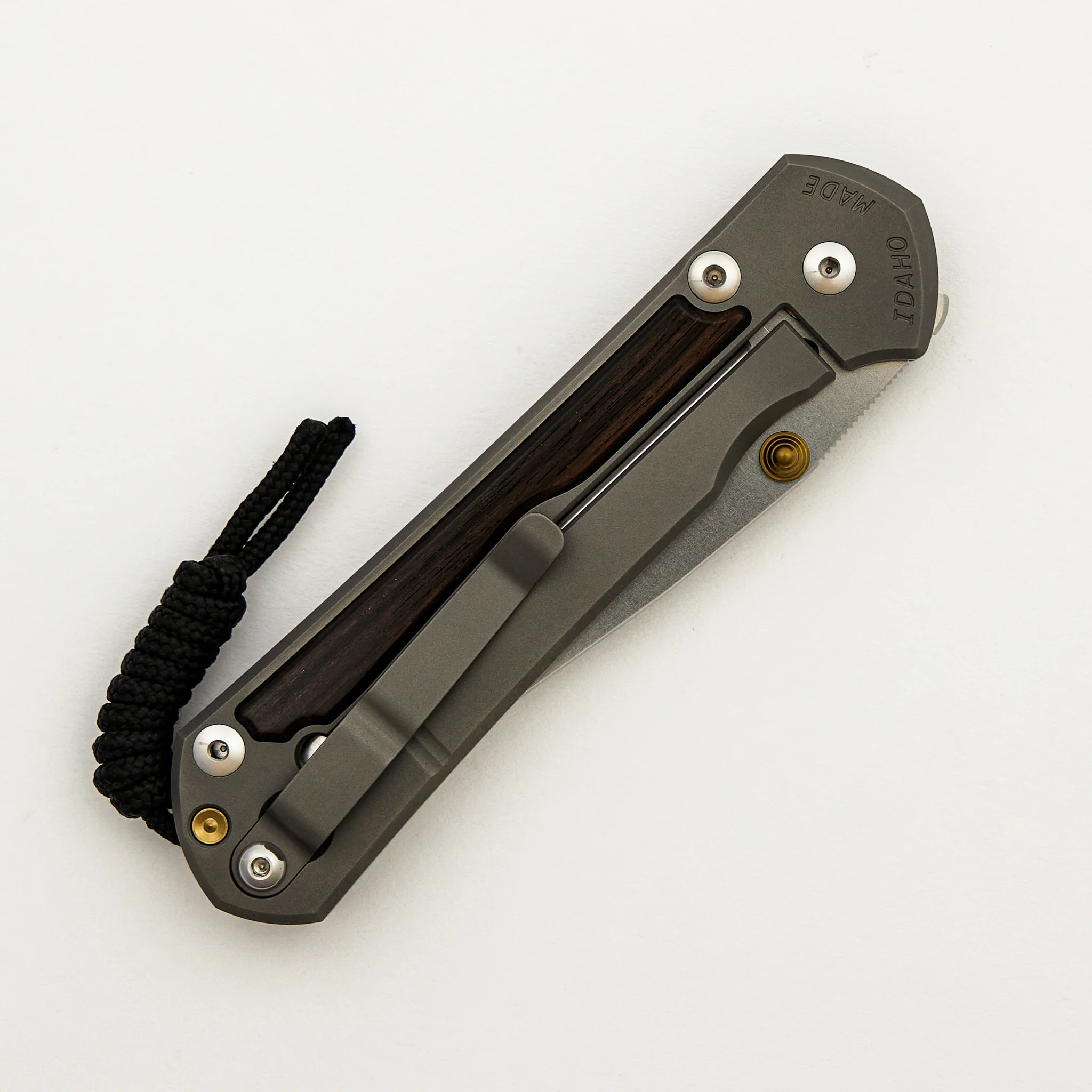 Large Sebenza 31 - Macassar Ebony Inlay - Drop Point Polished CPM MagnaCut Blade - Gold Double Thumb Lugs - Image 32