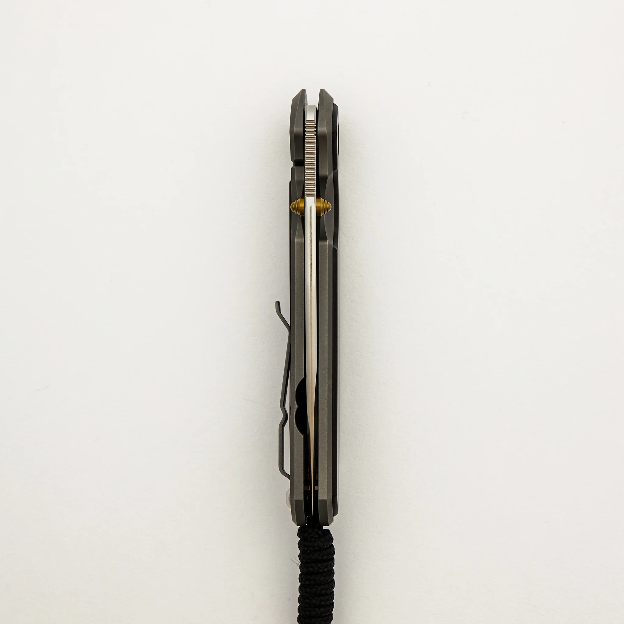 Large Sebenza 31 - Macassar Ebony Inlay - Drop Point Polished CPM MagnaCut Blade - Gold Double Thumb Lugs - Image 33