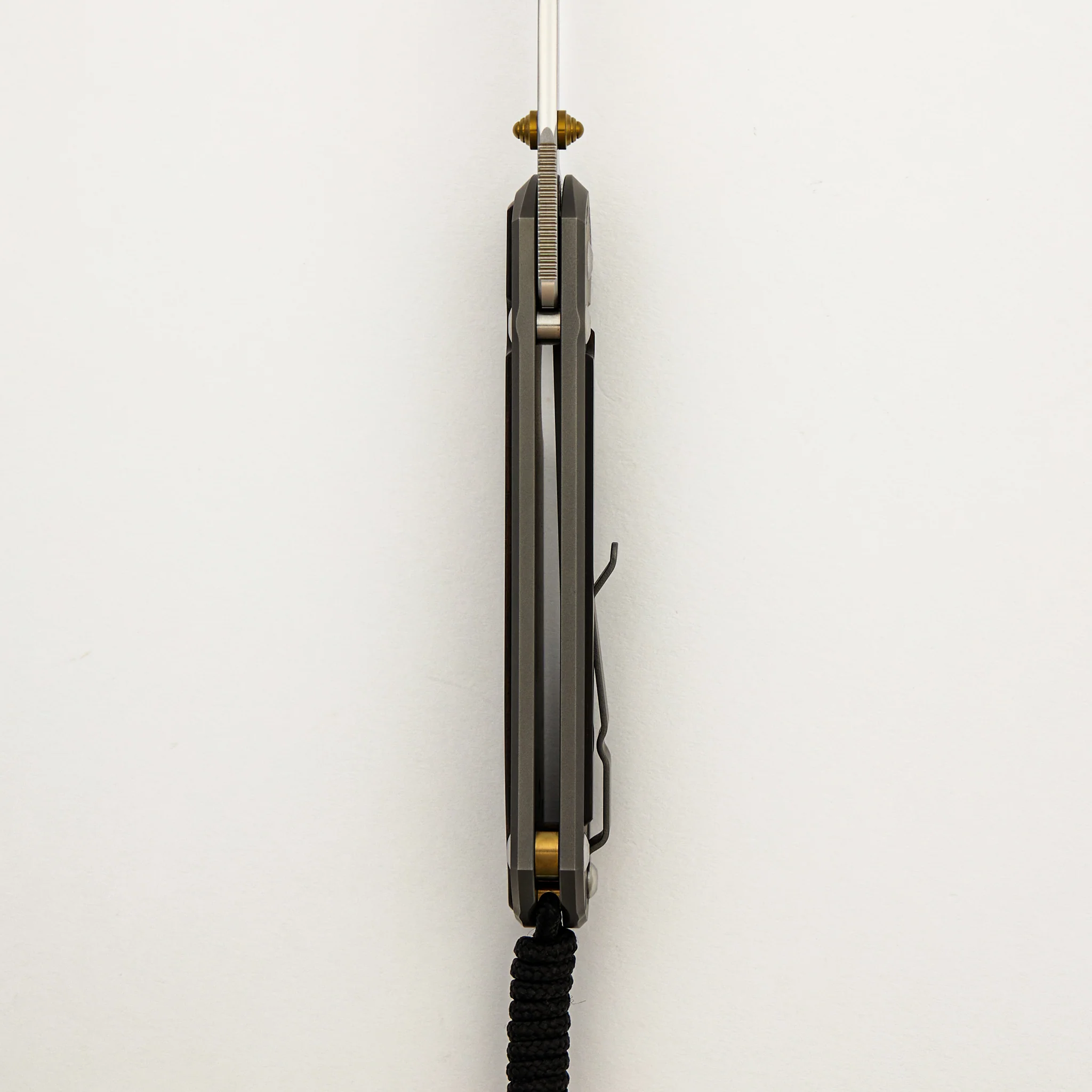 Large Sebenza 31 - Macassar Ebony Inlay - Drop Point Polished CPM MagnaCut Blade - Gold Double Thumb Lugs - Image 35