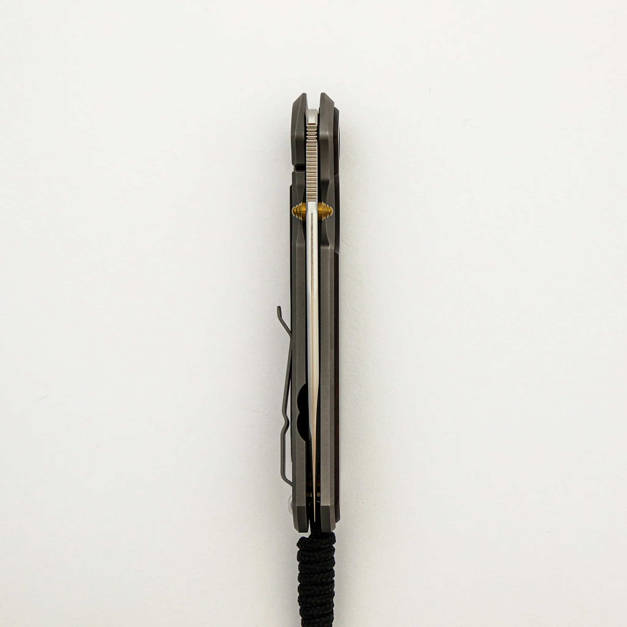 Large Sebenza 31 - Macassar Ebony Inlay - Drop Point Polished CPM MagnaCut Blade - Gold Double Thumb Lugs - Image 5
