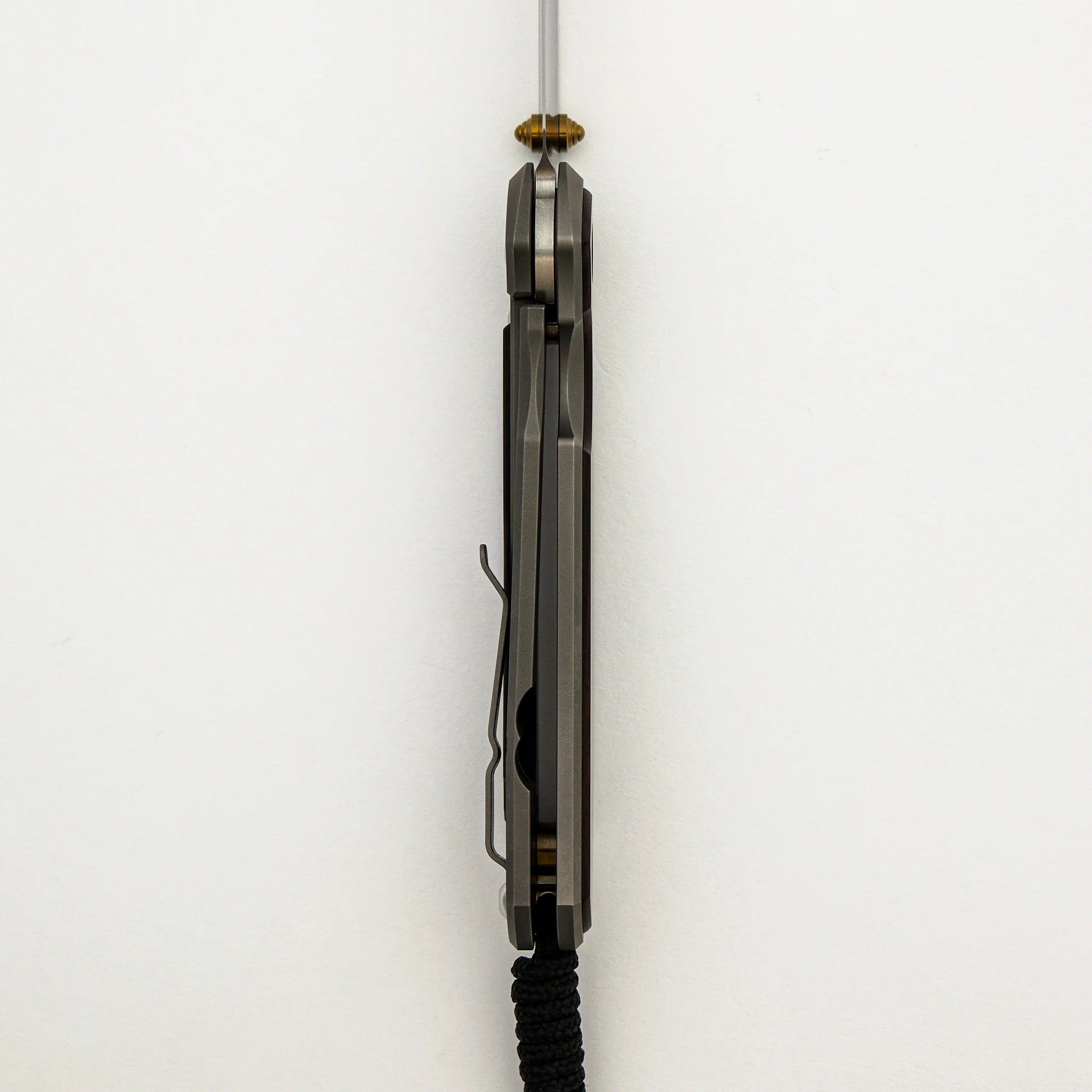 Large Sebenza 31 - Macassar Ebony Inlay - Drop Point Polished CPM MagnaCut Blade - Gold Double Thumb Lugs - Image 6