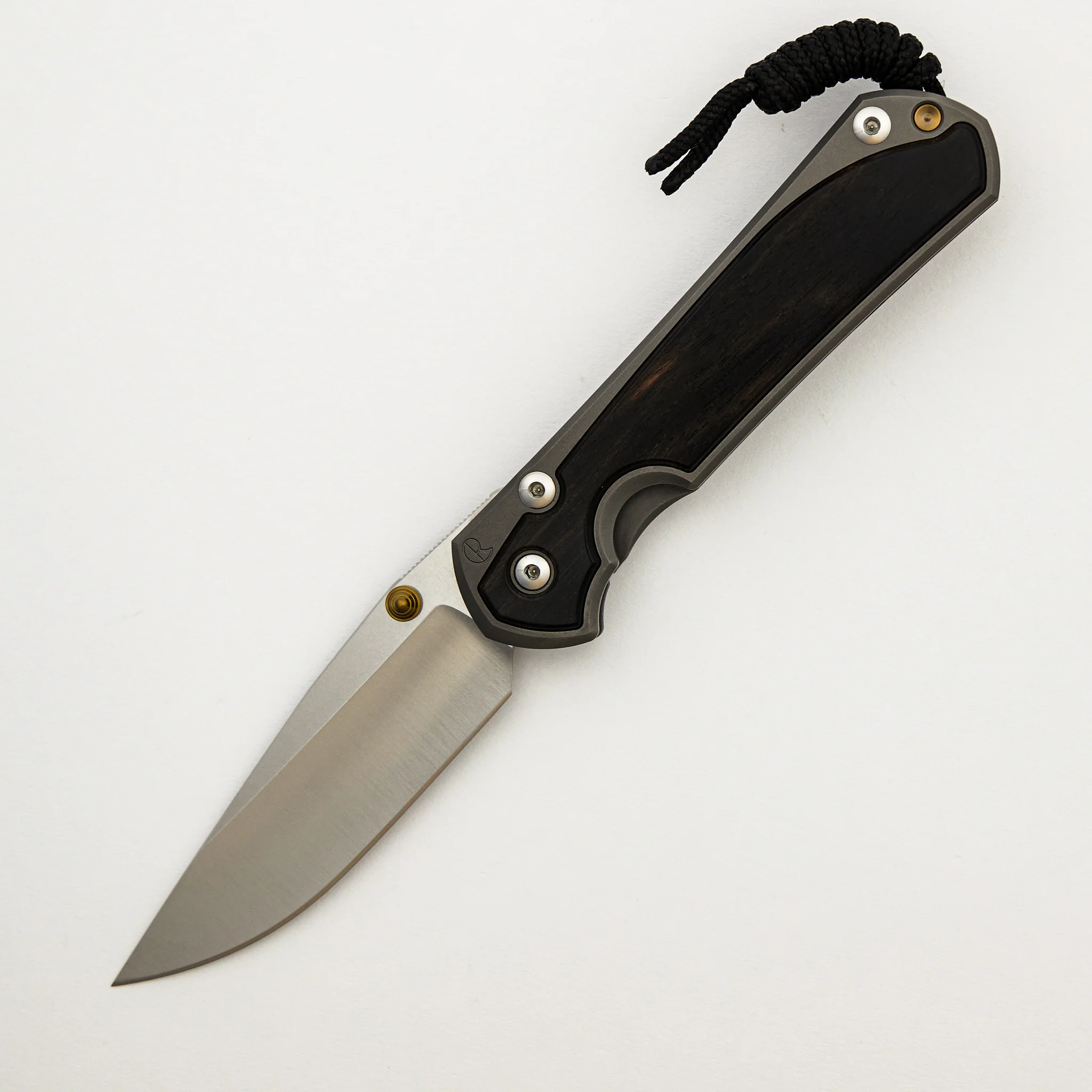 Large Sebenza 31 - Macassar Ebony Inlay - Drop Point Polished CPM MagnaCut Blade - Gold Double Thumb Lugs - Image 8