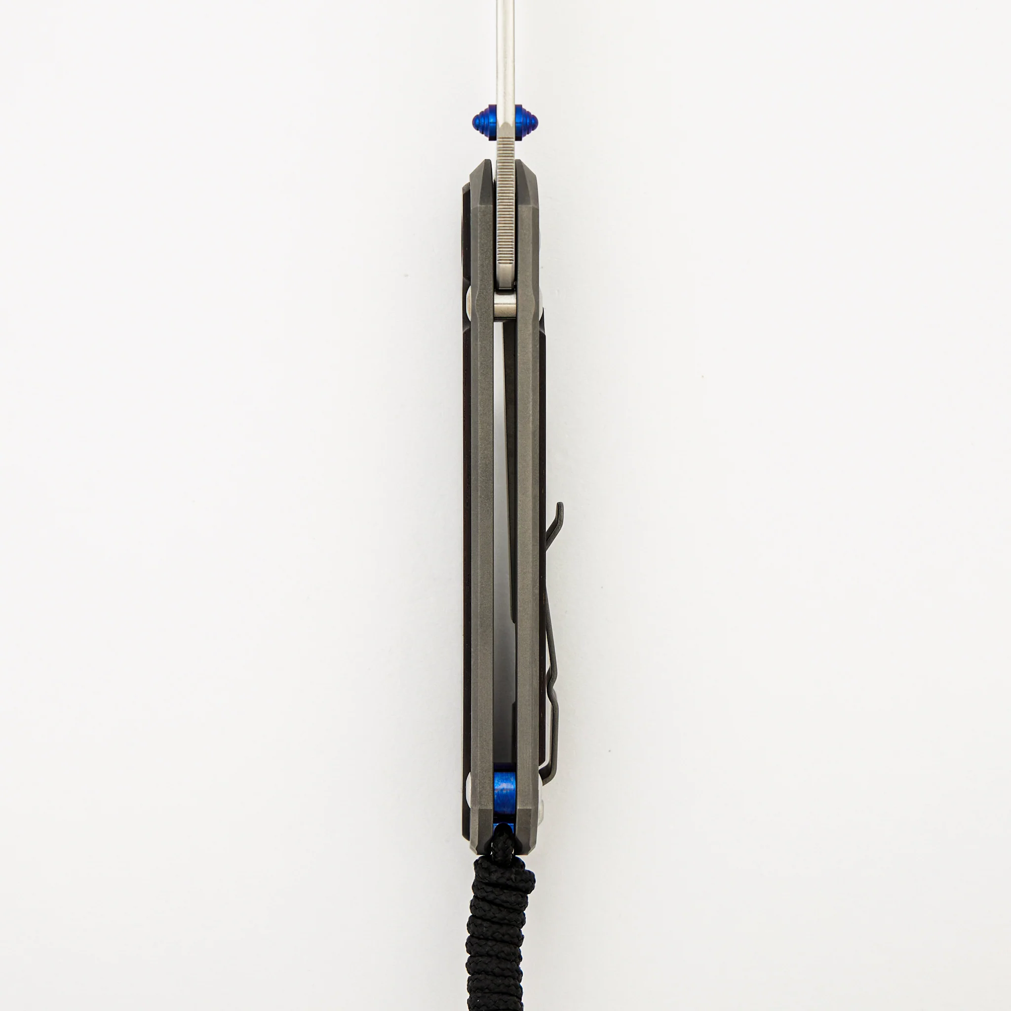 Large Sebenza 31 - Macassar Ebony Inlay - Tanto CPM MagnaCut Blade - Blue Double Thumb Lugs - Image 14