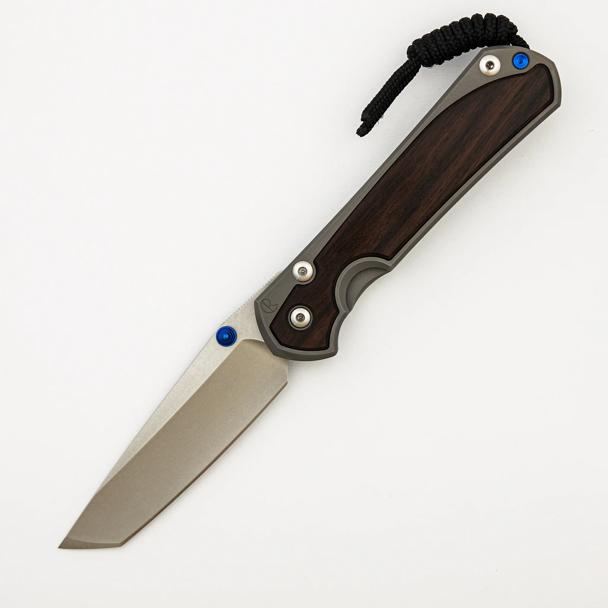 Large Sebenza 31 - Macassar Ebony Inlay - Tanto CPM MagnaCut Blade - Blue Double Thumb Lugs - Image 29
