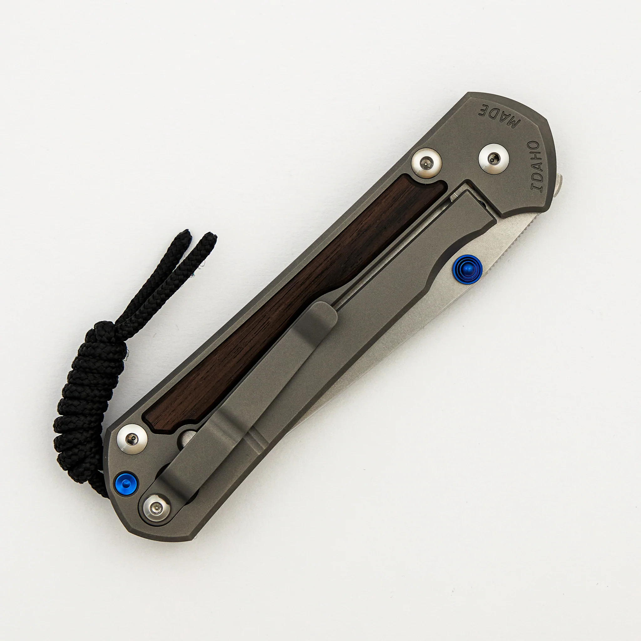 Large Sebenza 31 - Macassar Ebony Inlay - Tanto CPM MagnaCut Blade - Blue Double Thumb Lugs - Image 32