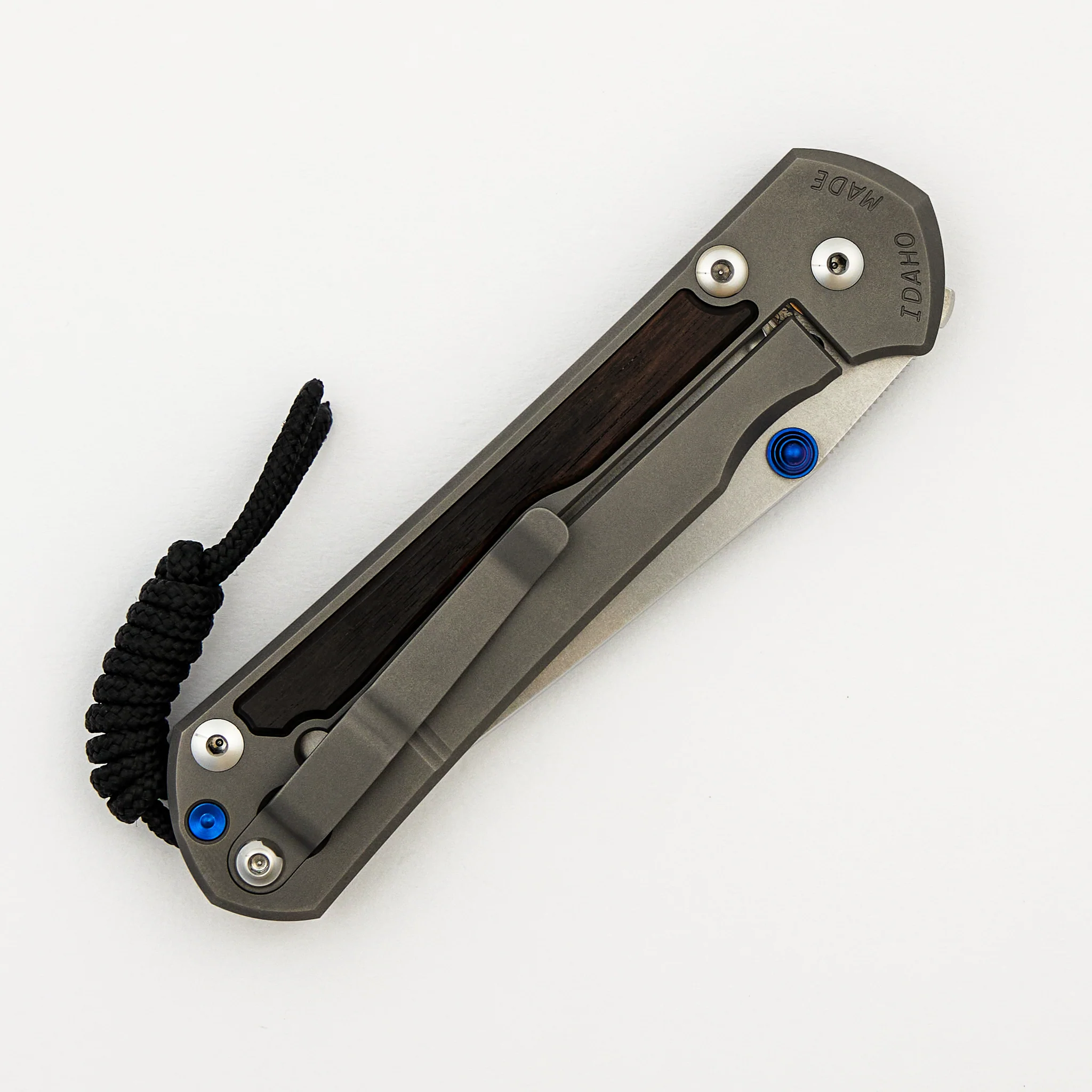 Large Sebenza 31 - Macassar Ebony Inlay - Tanto CPM MagnaCut Blade - Blue Double Thumb Lugs - Image 4