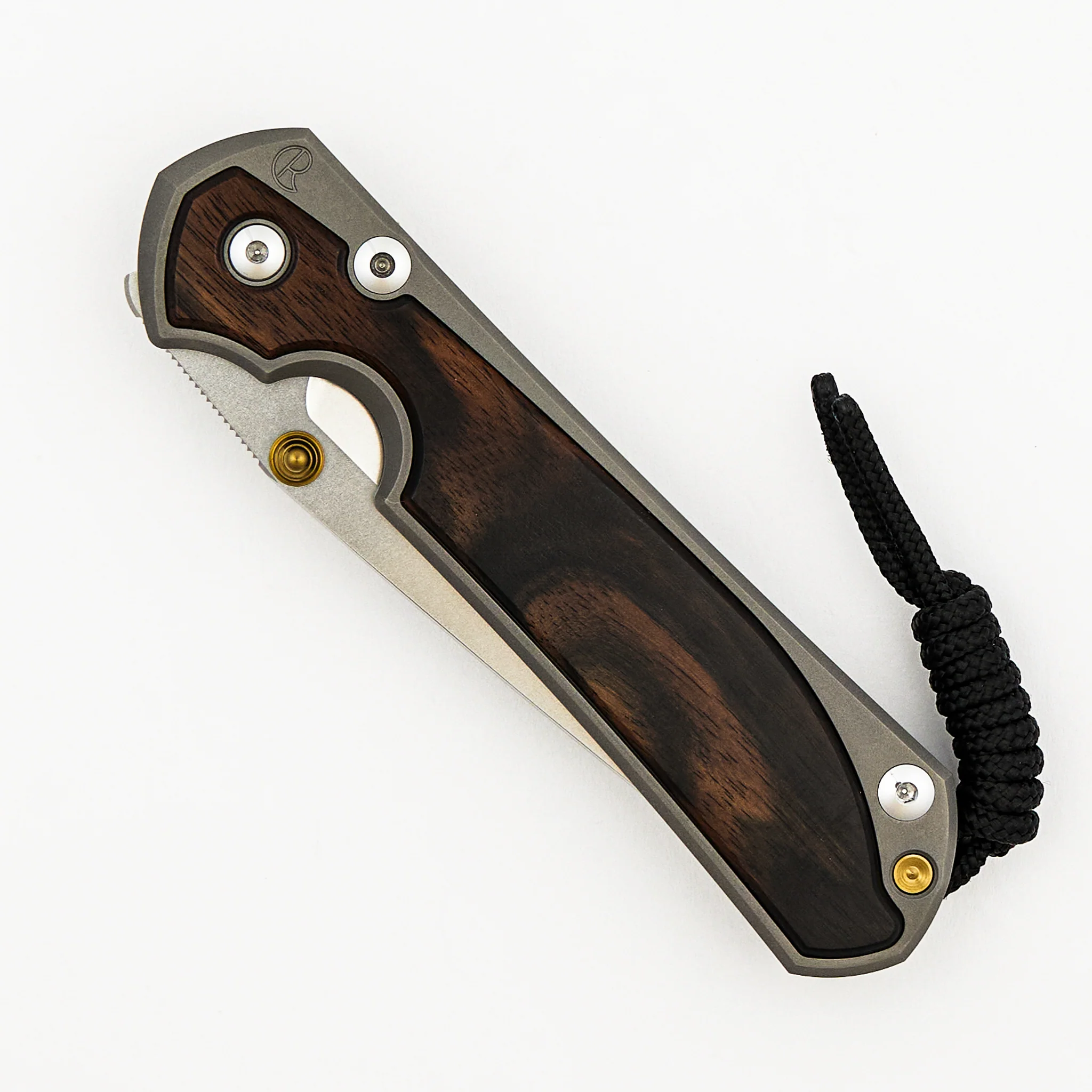 Large Sebenza 31 - Macassar Ebony Inlay - Tanto CPM MagnaCut Blade - Gold Double Thumb Lugs - Image 10