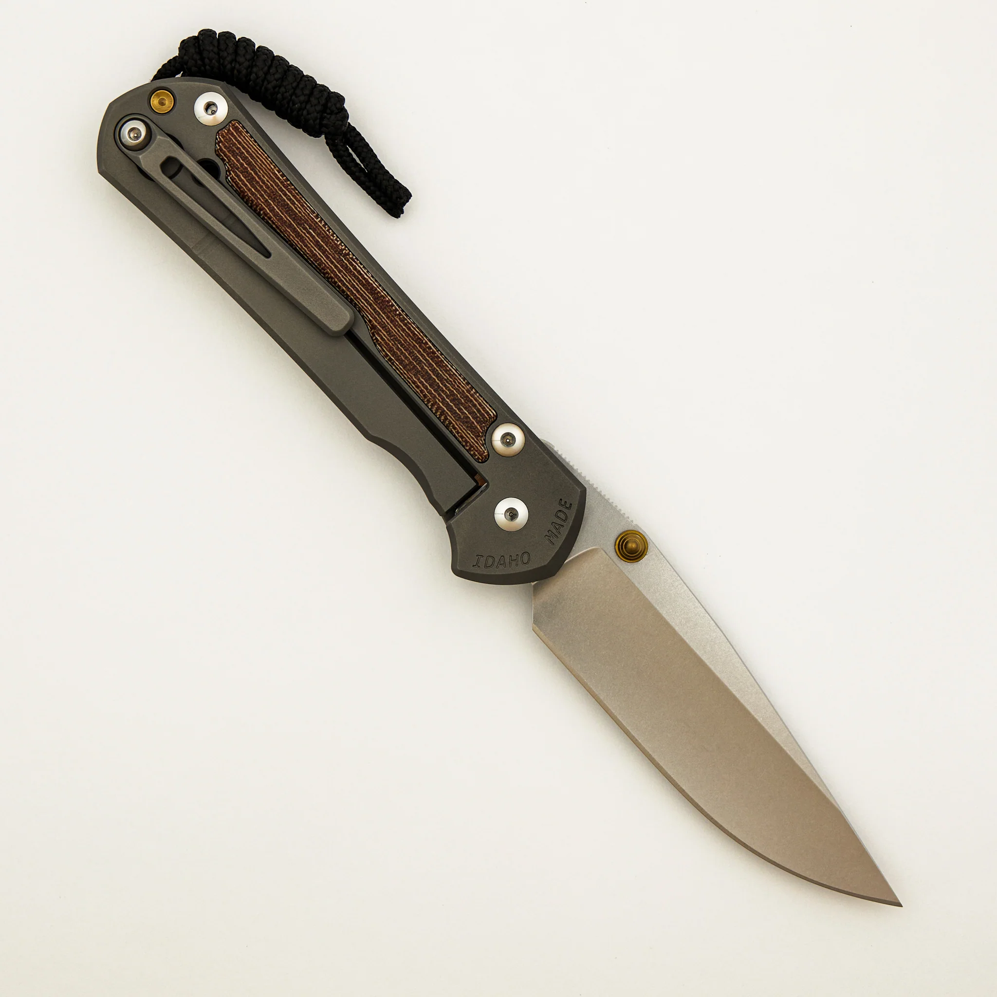 Large Sebenza 31 - Natural Canvas Micarta Inlay - Drop Point CPM MagnaCut Blade - Glass Blasted - MIM Clip - Gold Double Thumb Lugs - Image 2