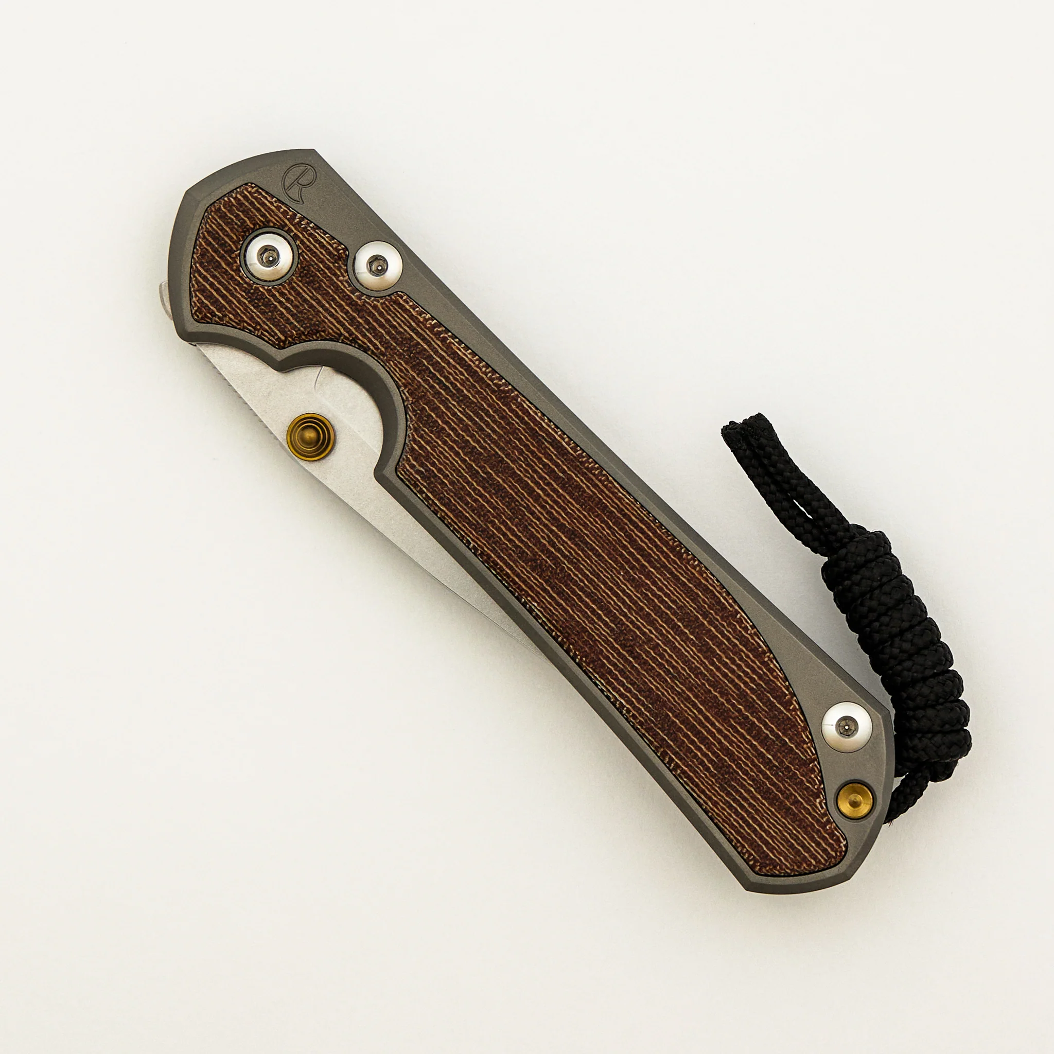 Large Sebenza 31 - Natural Canvas Micarta Inlay - Drop Point CPM MagnaCut Blade - Glass Blasted - MIM Clip - Gold Double Thumb Lugs - Image 3