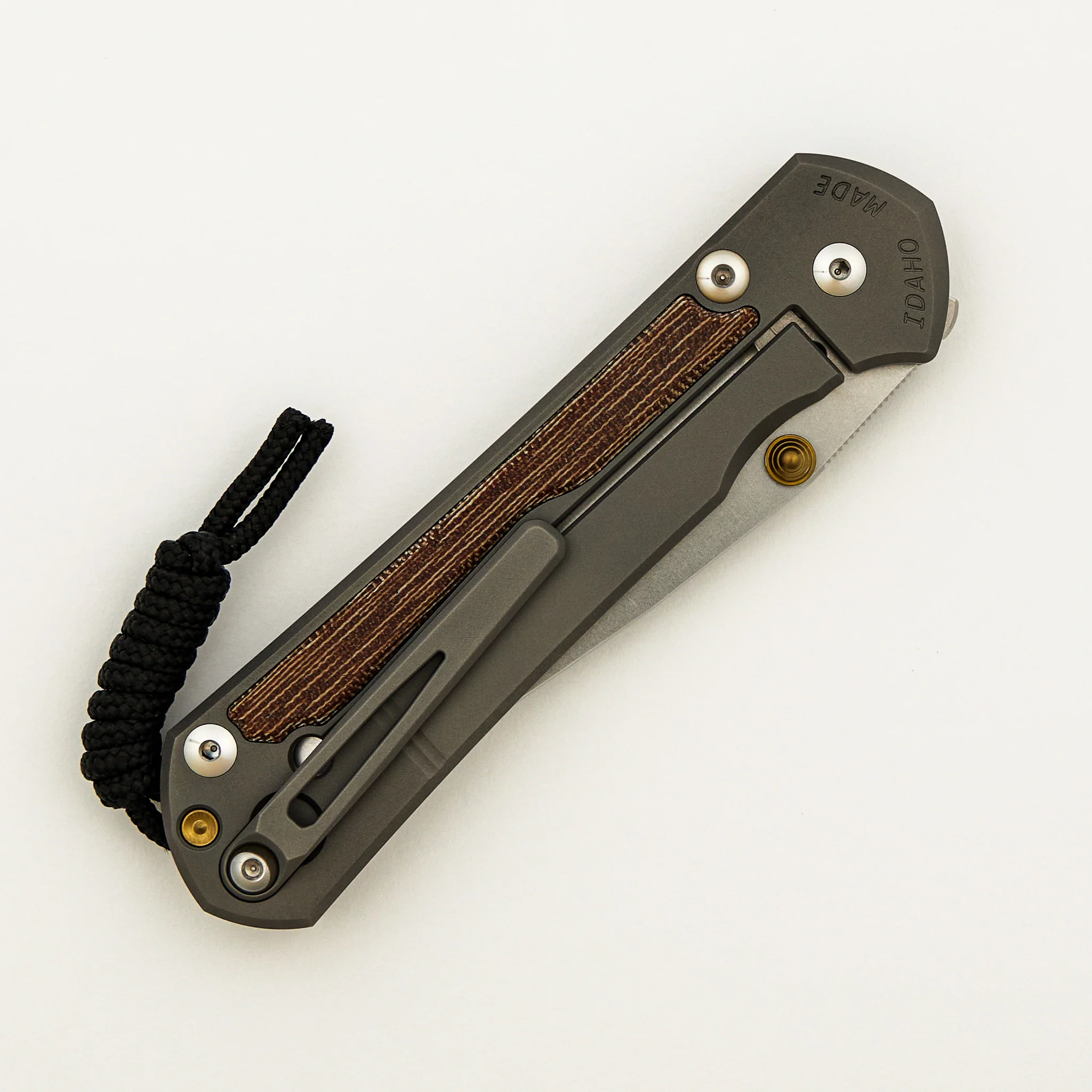 Large Sebenza 31 - Natural Canvas Micarta Inlay - Drop Point CPM MagnaCut Blade - Glass Blasted - MIM Clip - Gold Double Thumb Lugs - Image 4