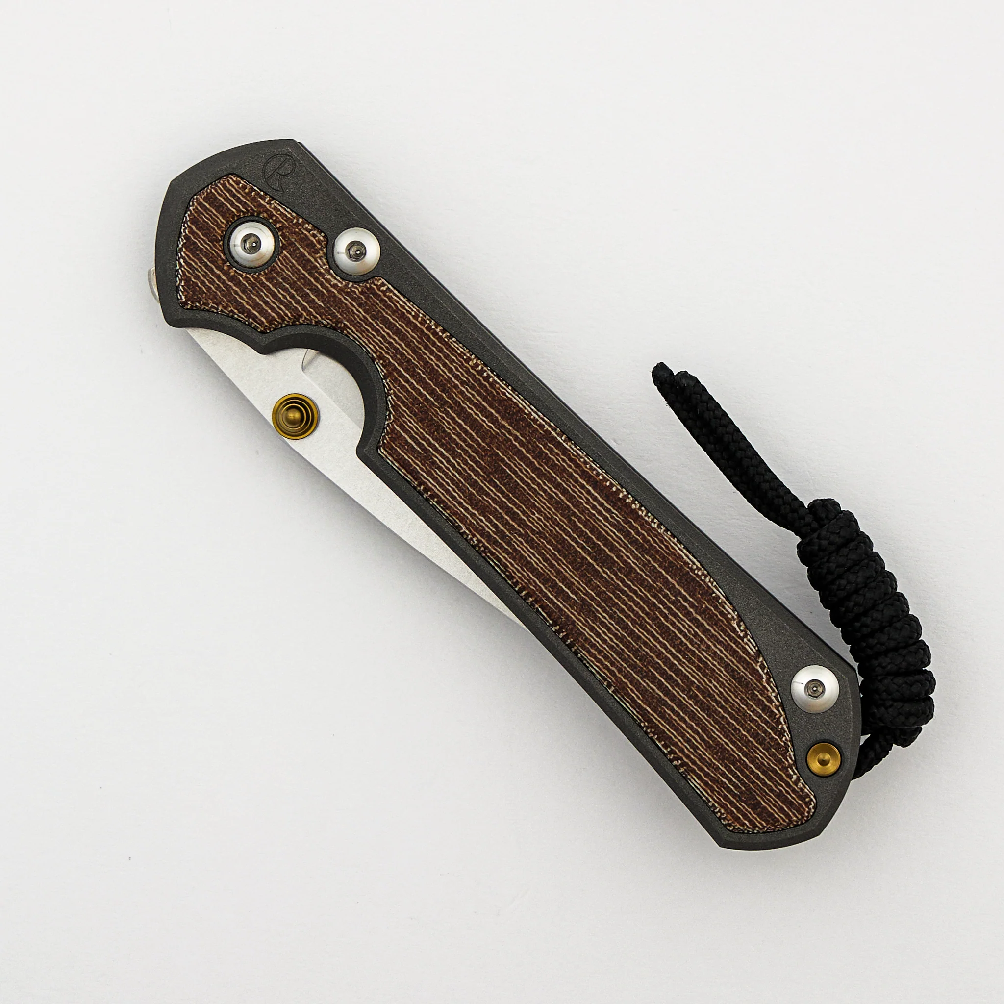 Large Sebenza 31 - Natural Canvas Micarta Inlay - Drop Point CPM MagnaCut Blade - Gold Double Thumb Lugs - Image 3
