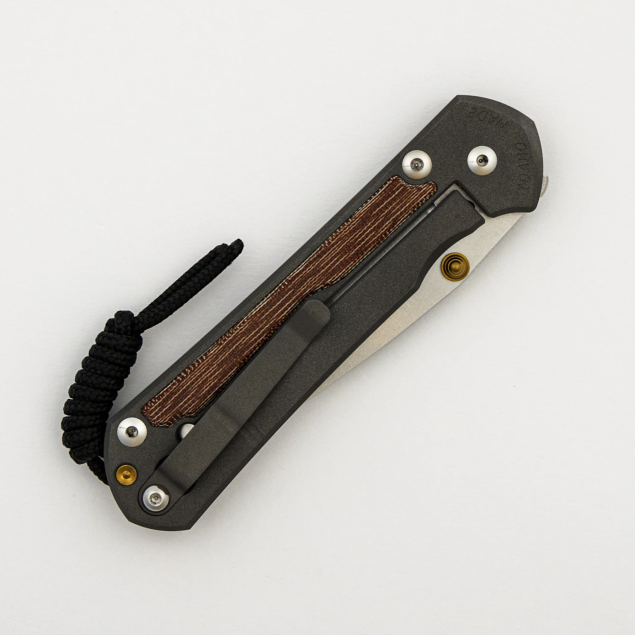 Large Sebenza 31 - Natural Canvas Micarta Inlay - Drop Point CPM MagnaCut Blade - Gold Double Thumb Lugs - Image 4